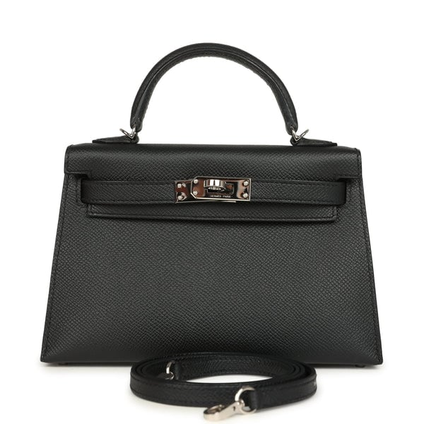 Pre-owned Hermes Kelly Sellier 20 Black Epsom Palladium Hardware