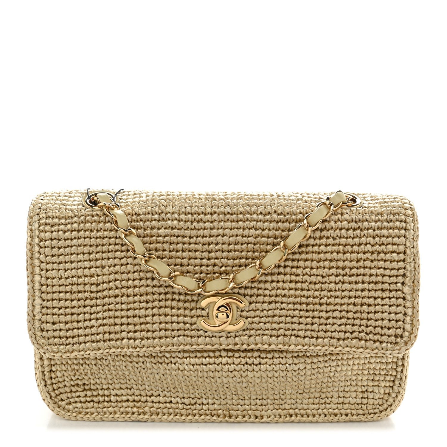 Chanel Braided Raffia Small Coco Beach Flap Beige