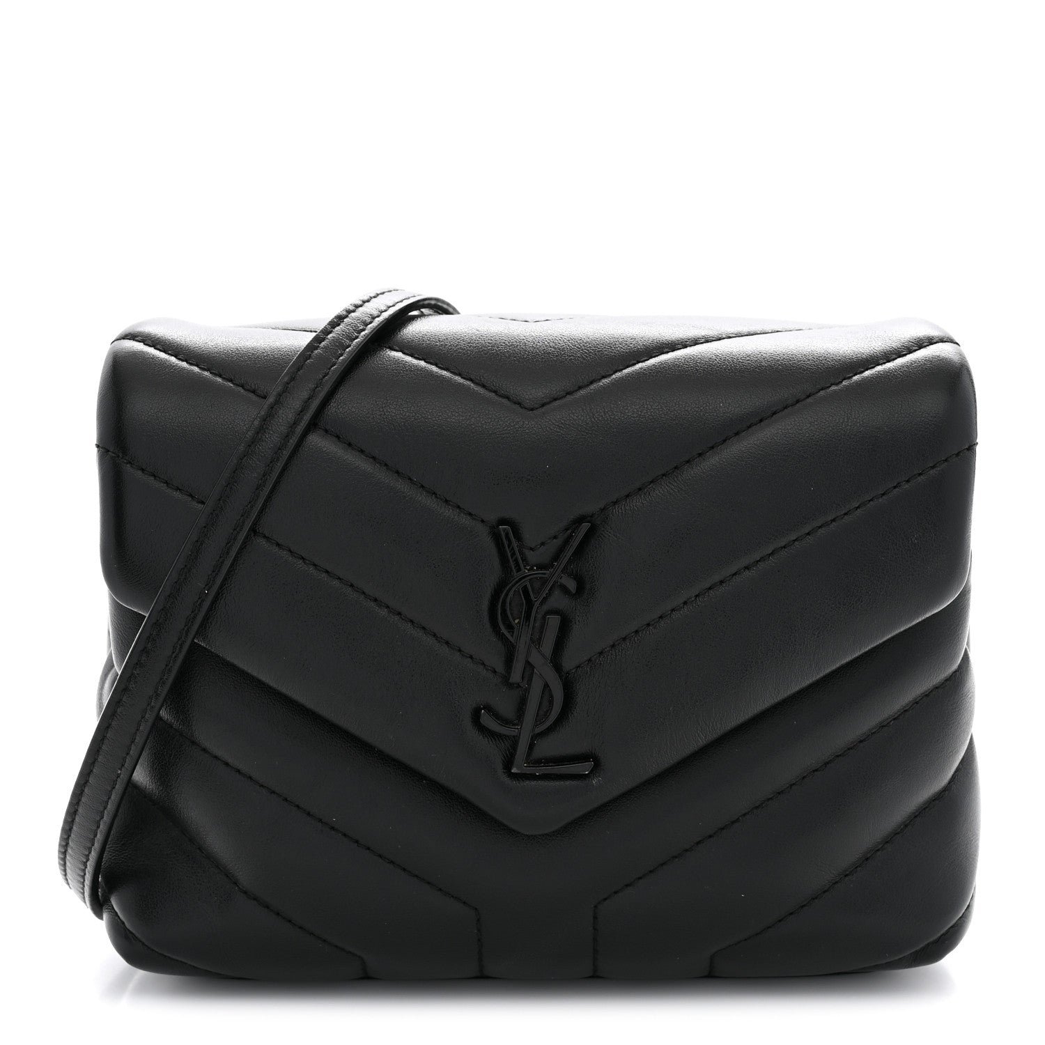 Saint Laurent Calfskin Y Quilted Monogram Monochrome Toy Loulou Crossbody Bag Black