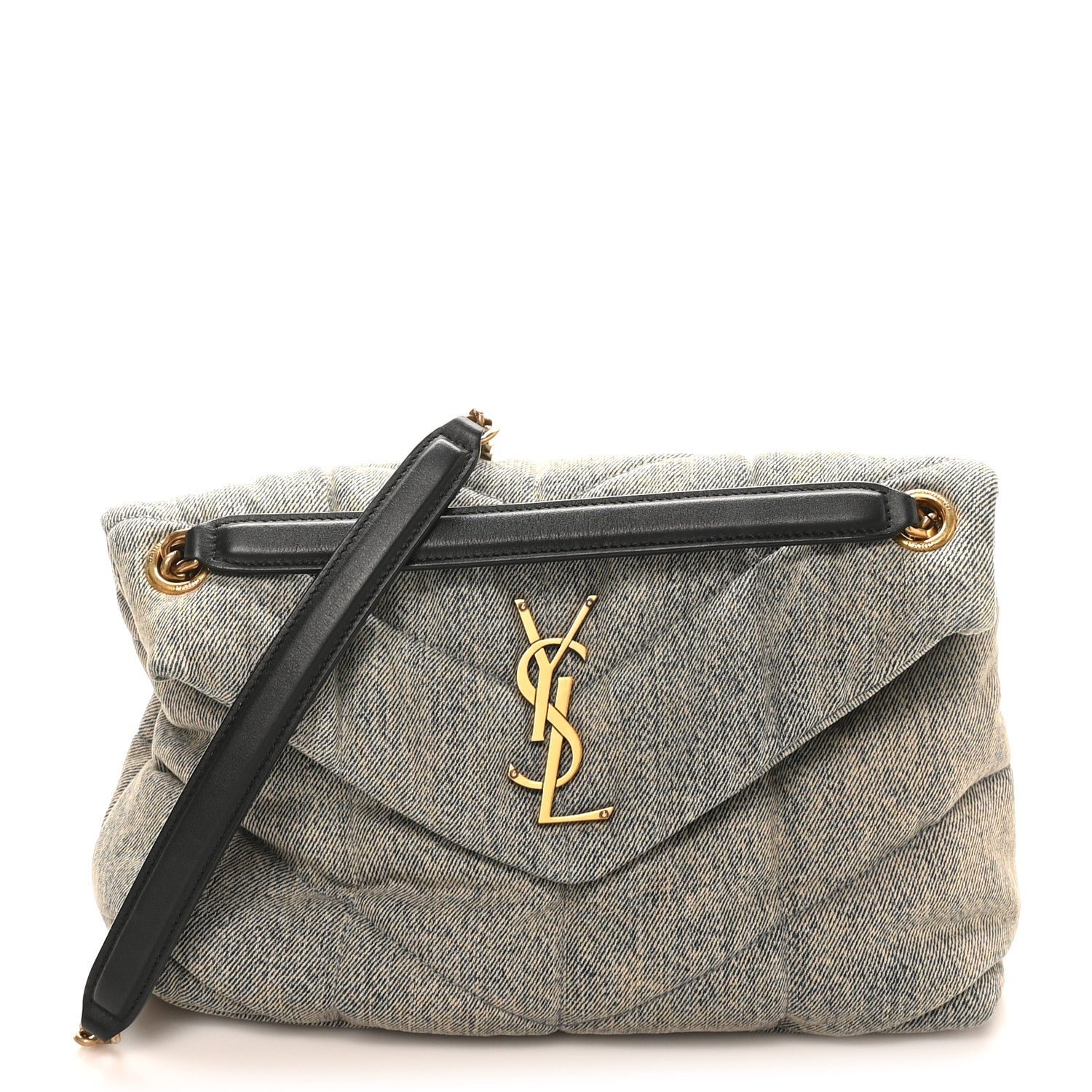 Saint Laurent Denim Quilted Medium Loulou Puffer Monogram Chain Satchel Azur