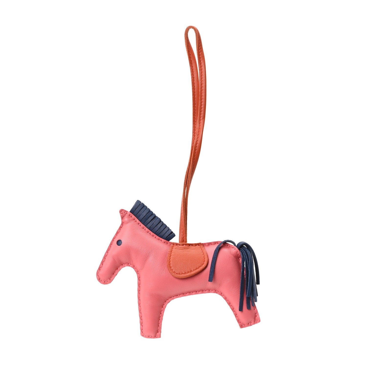 Hermes Milo Lambskin Grigri Rodeo Horse Bag Charm GM Rose Azalee Cornaline Bleu De Malte