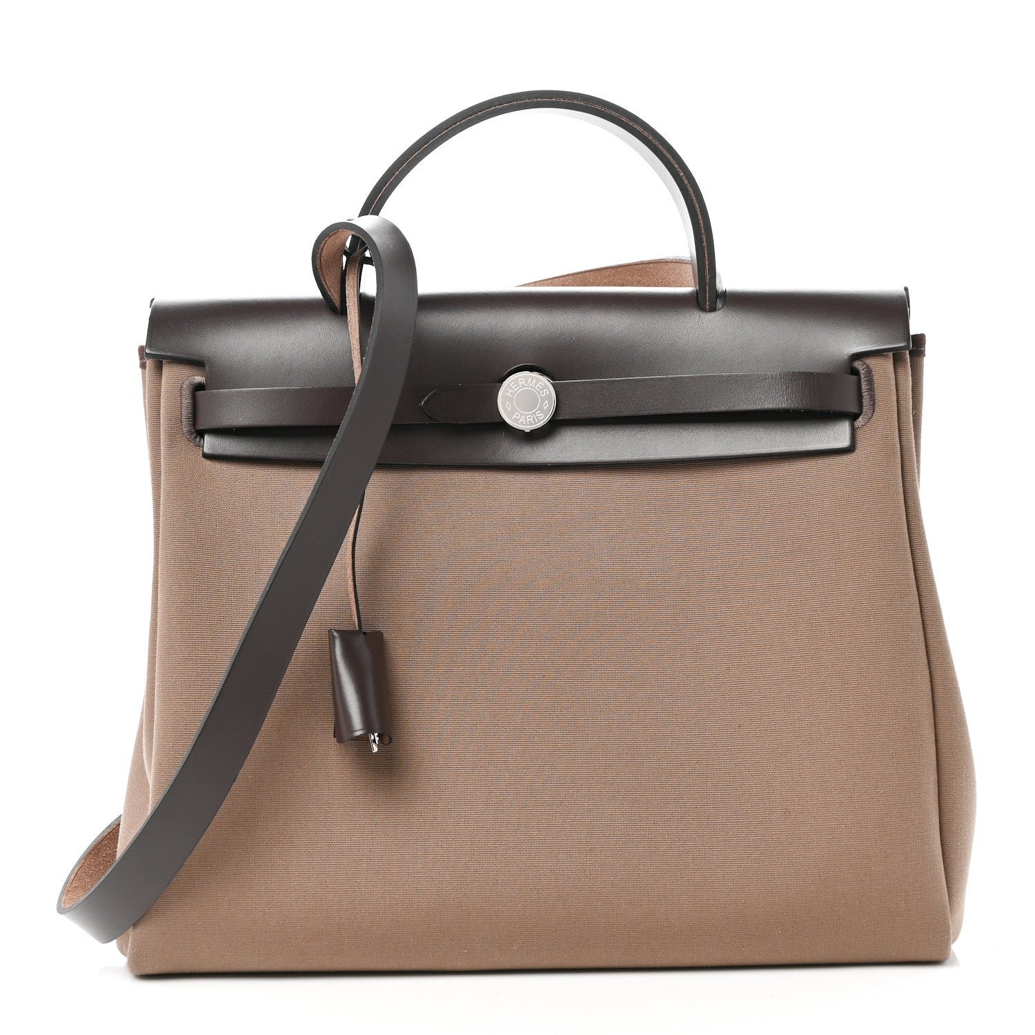 Hermes Vache Hunter Toile Herbag Zip Retourne 31 PM  Etoupe Ebene