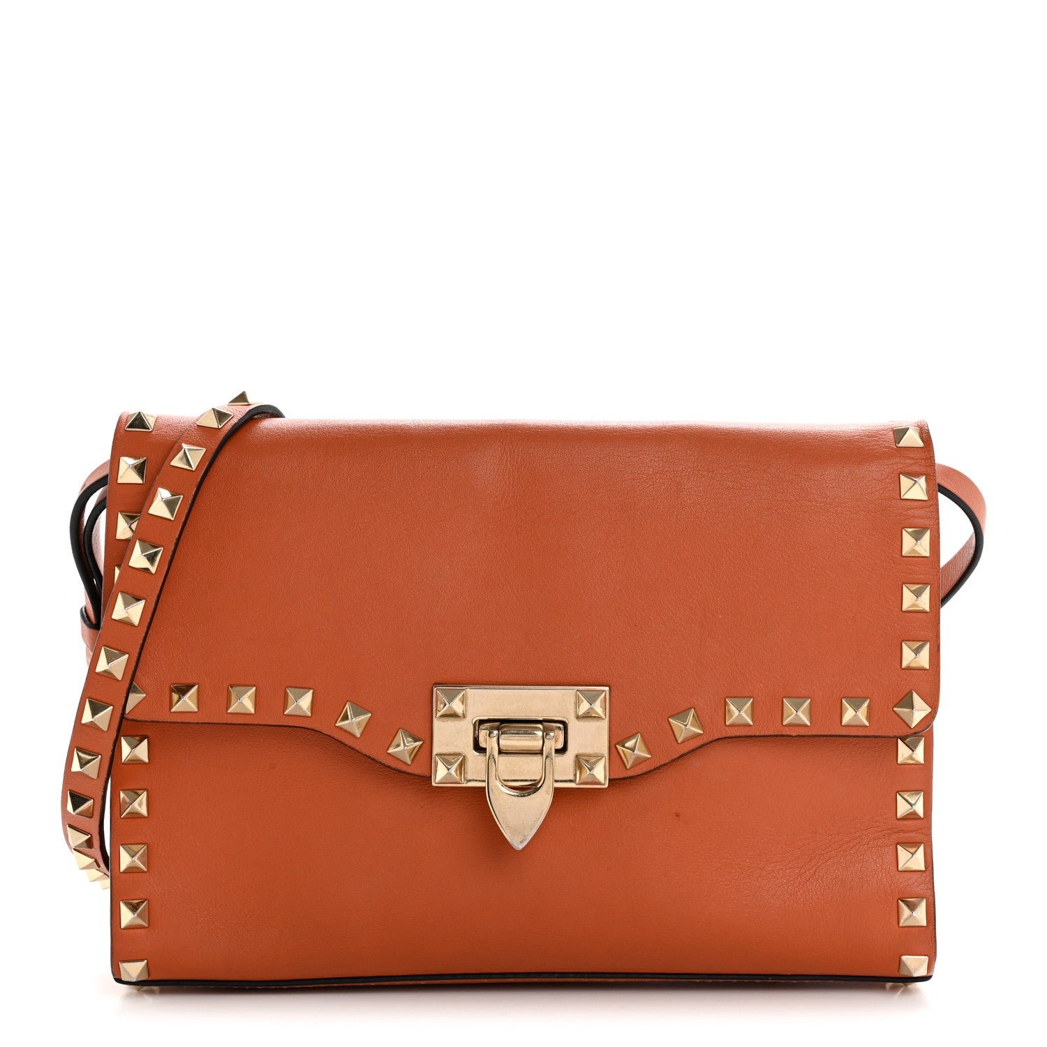 Valentino Garavani Calfskin Medium Rockstud Flip Lock Crossbody Bag Orange