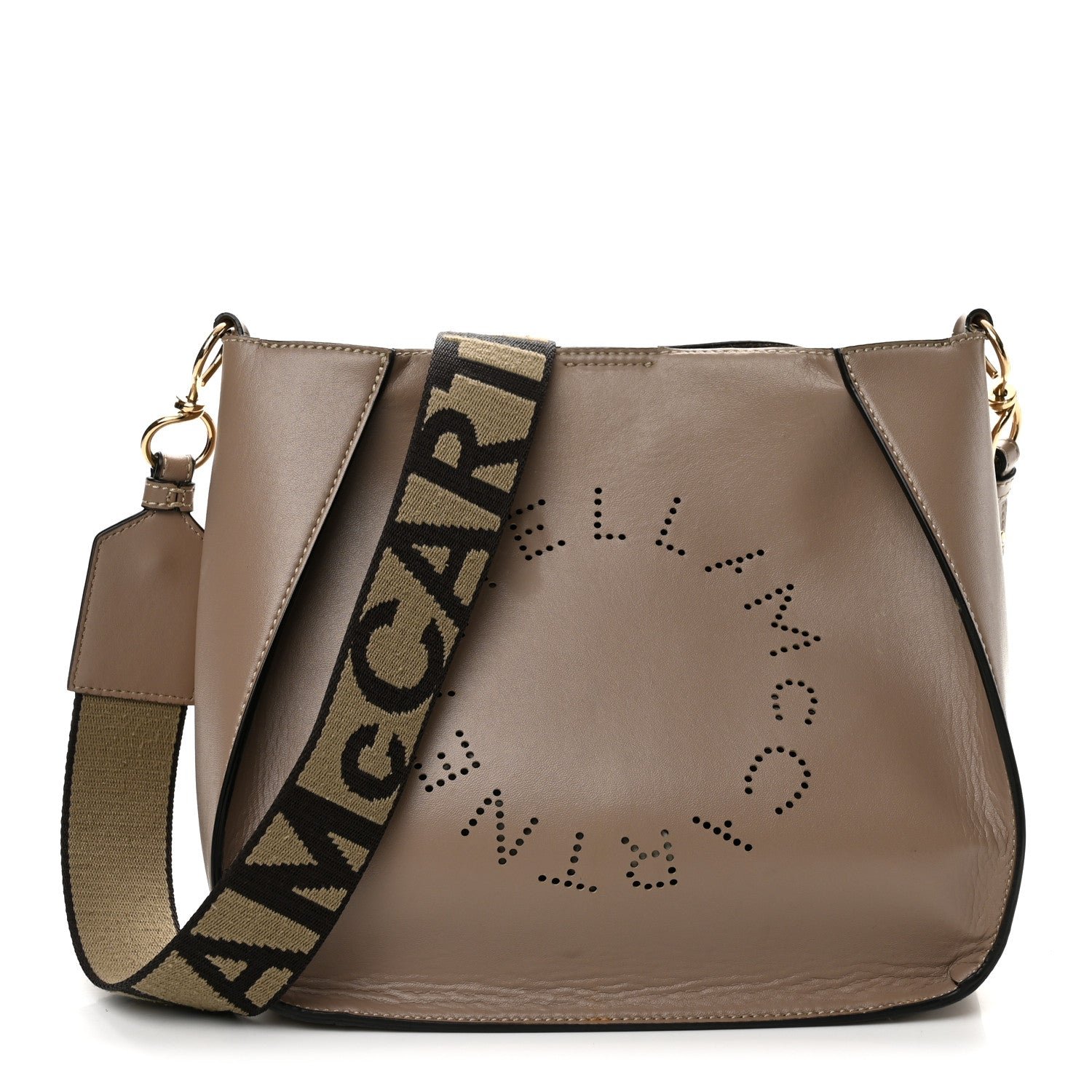 Stella McCartney Eco Alter Nappa Perforated Logo Mini Crossbody Dark Taupe