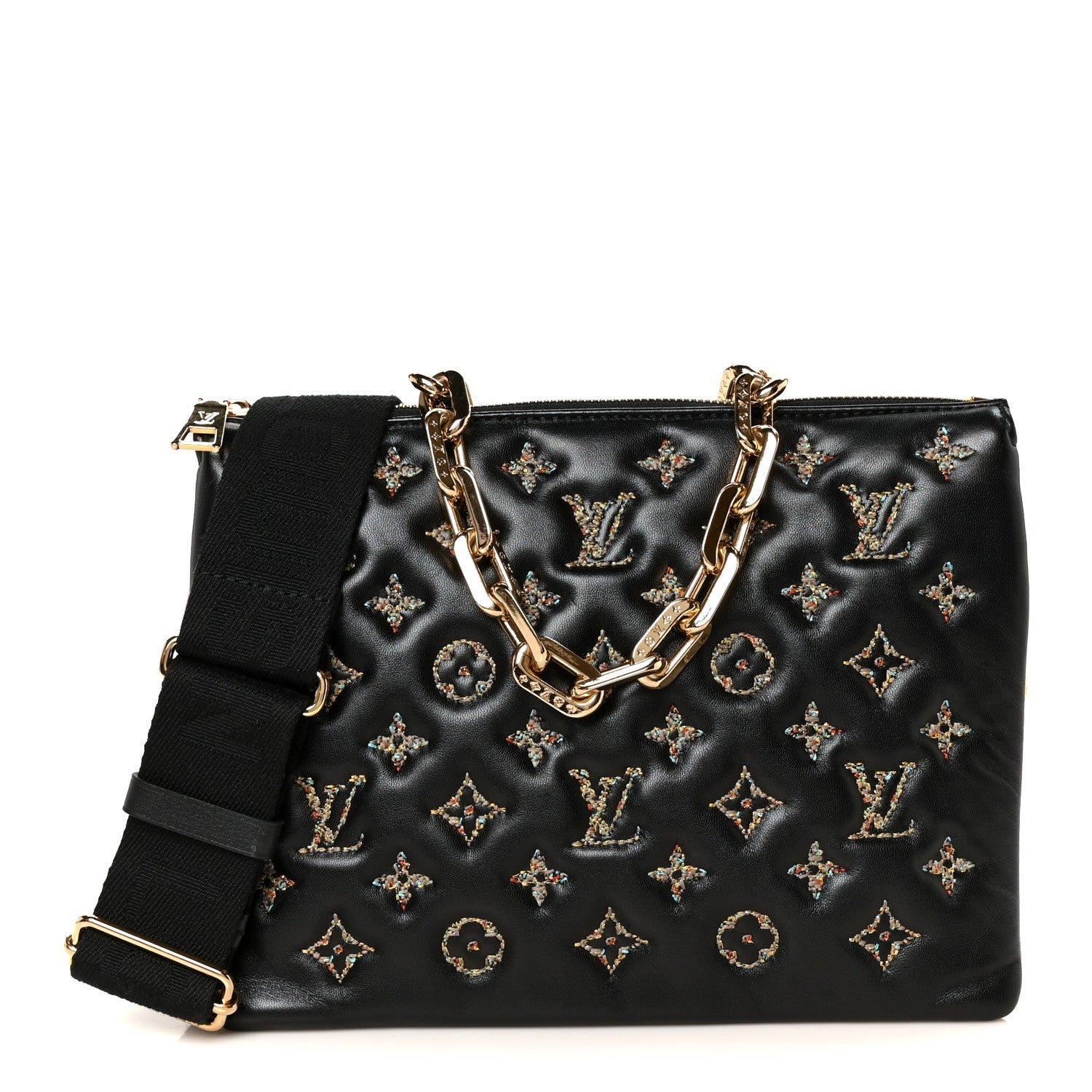 Louis Vuitton Lambskin Embossed Tweed Monogram Coussin PM Black