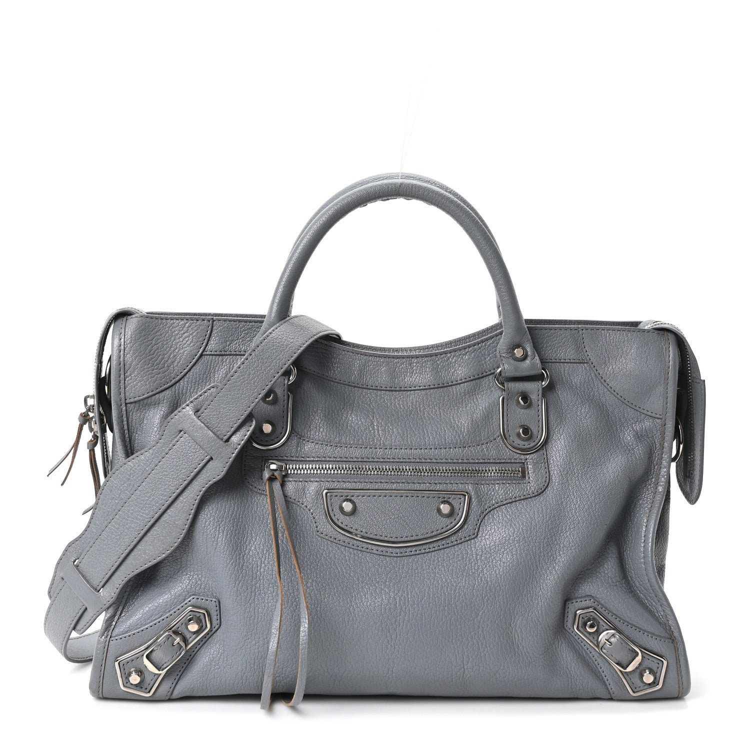 Balenciaga Chevre Silver Metallic Edge Hardware City Bleu Acier
