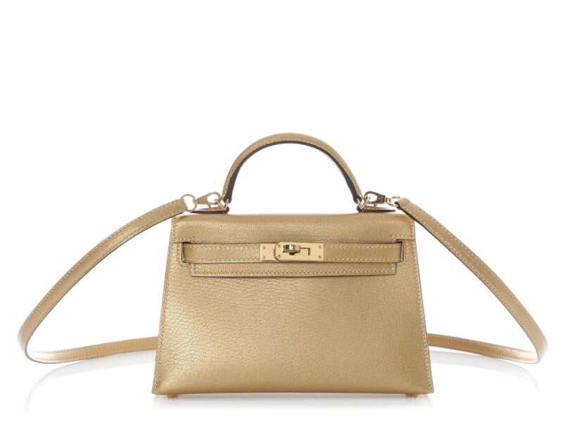 Limited Edition Dore Chèvre Chamkilight Metallic Mini Kelly II 20 Permabrass Hardware, 2025