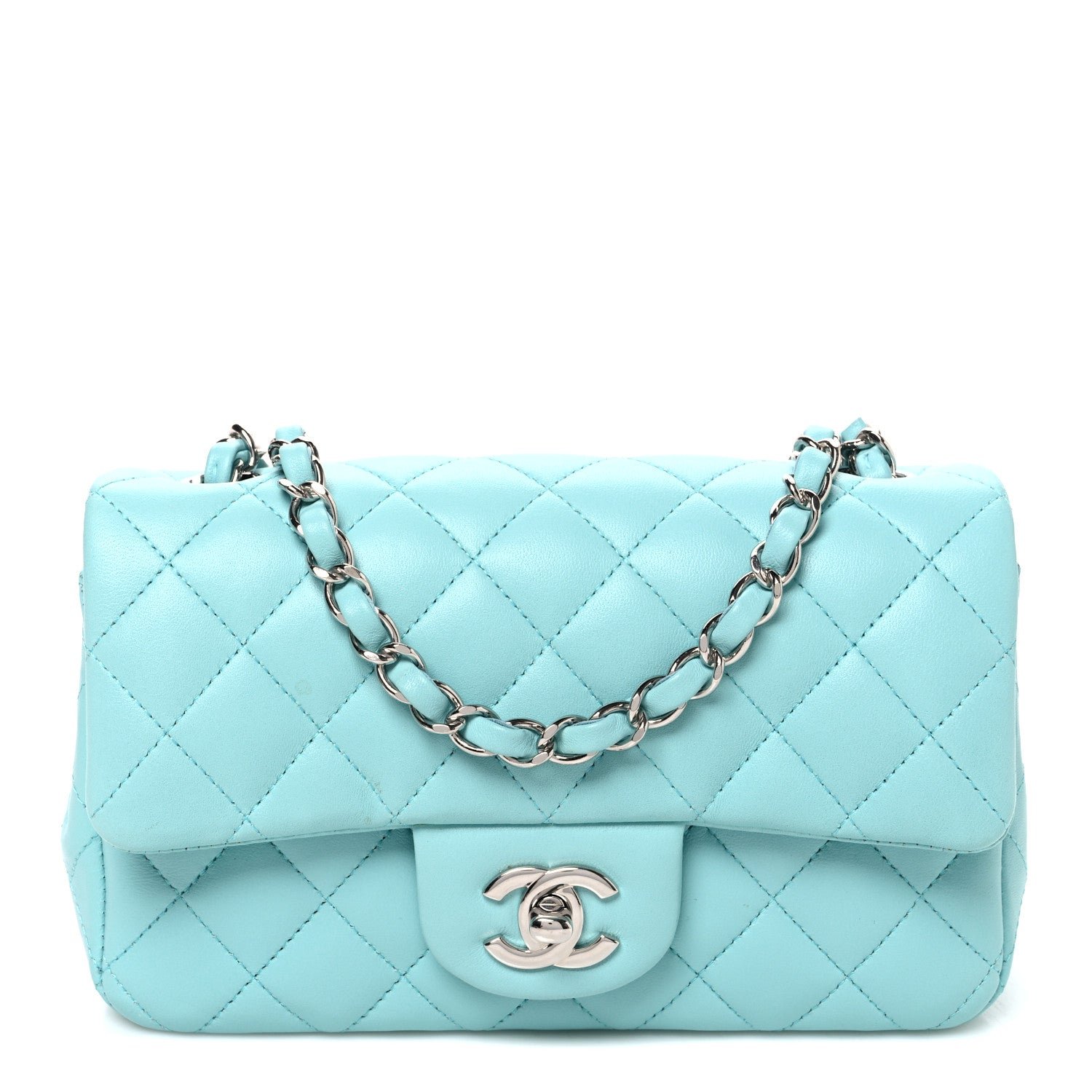 Chanel Lambskin Quilted Mini Rectangular Flap Light Blue