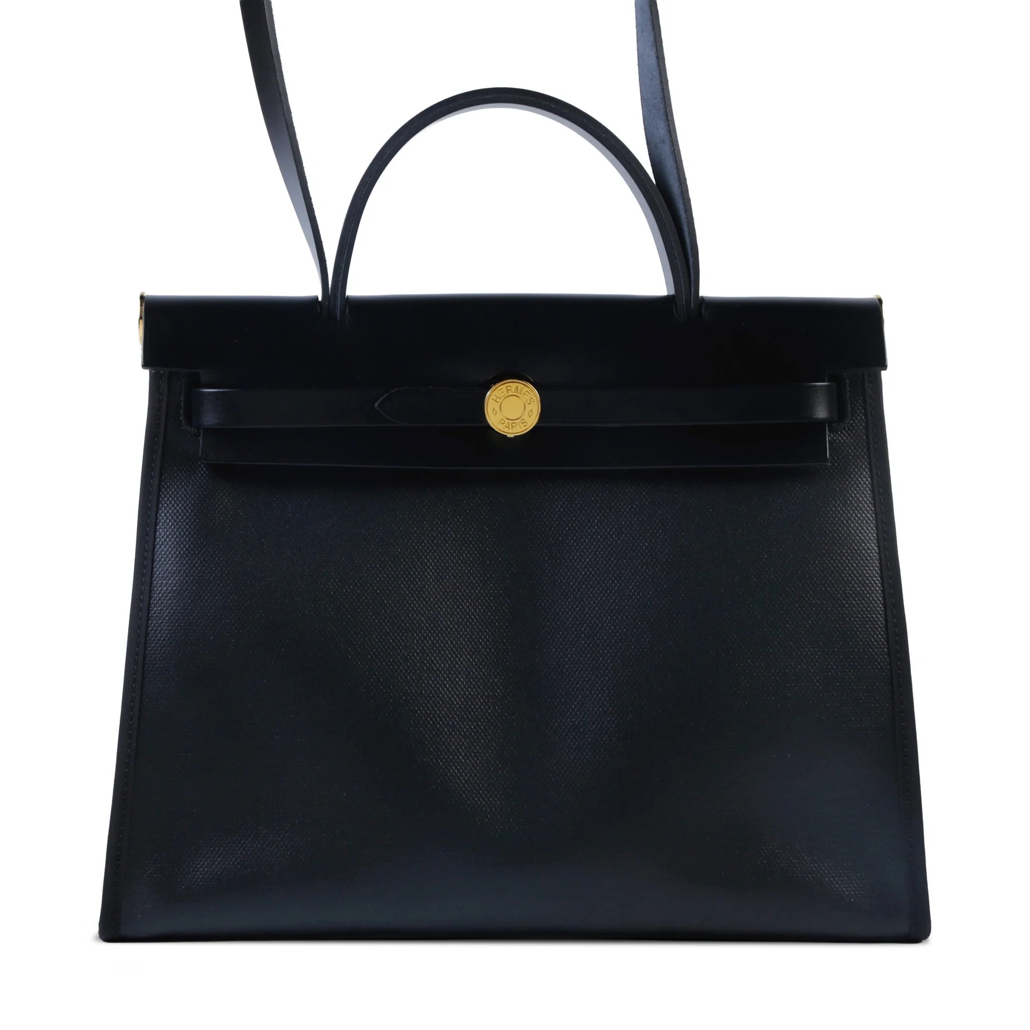 Excellent ( Rank SA ) HERMÈS Herbag Zip 31 PM Noir (89) Ecru Vache Hunter Toile Berline canvas Gold hardware B (2023)