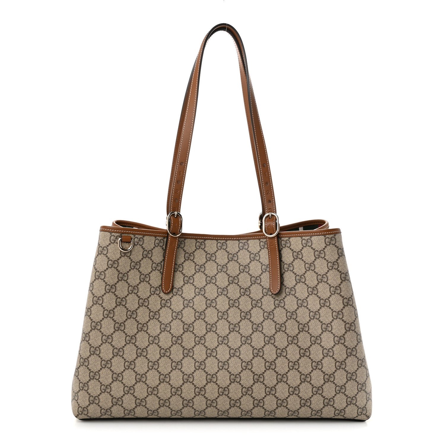 Gucci GG Supreme Monogram Emblem Large Tote Bag Beige Dark Brown