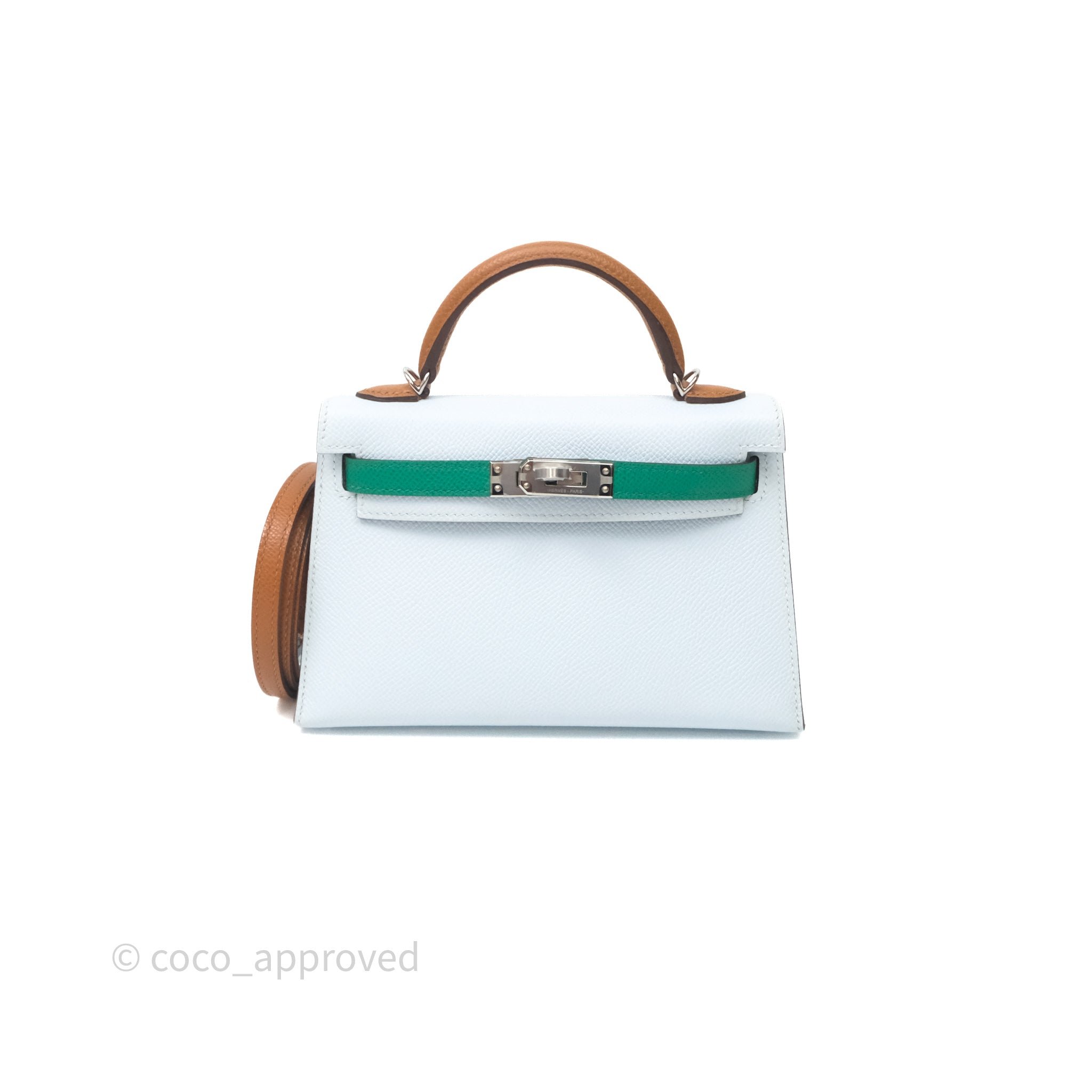 Hermes Hermès Mini Kelly Bleu Brume T0 / Vert Jade O6 / Gold 37 Epsom Palladium Hardware