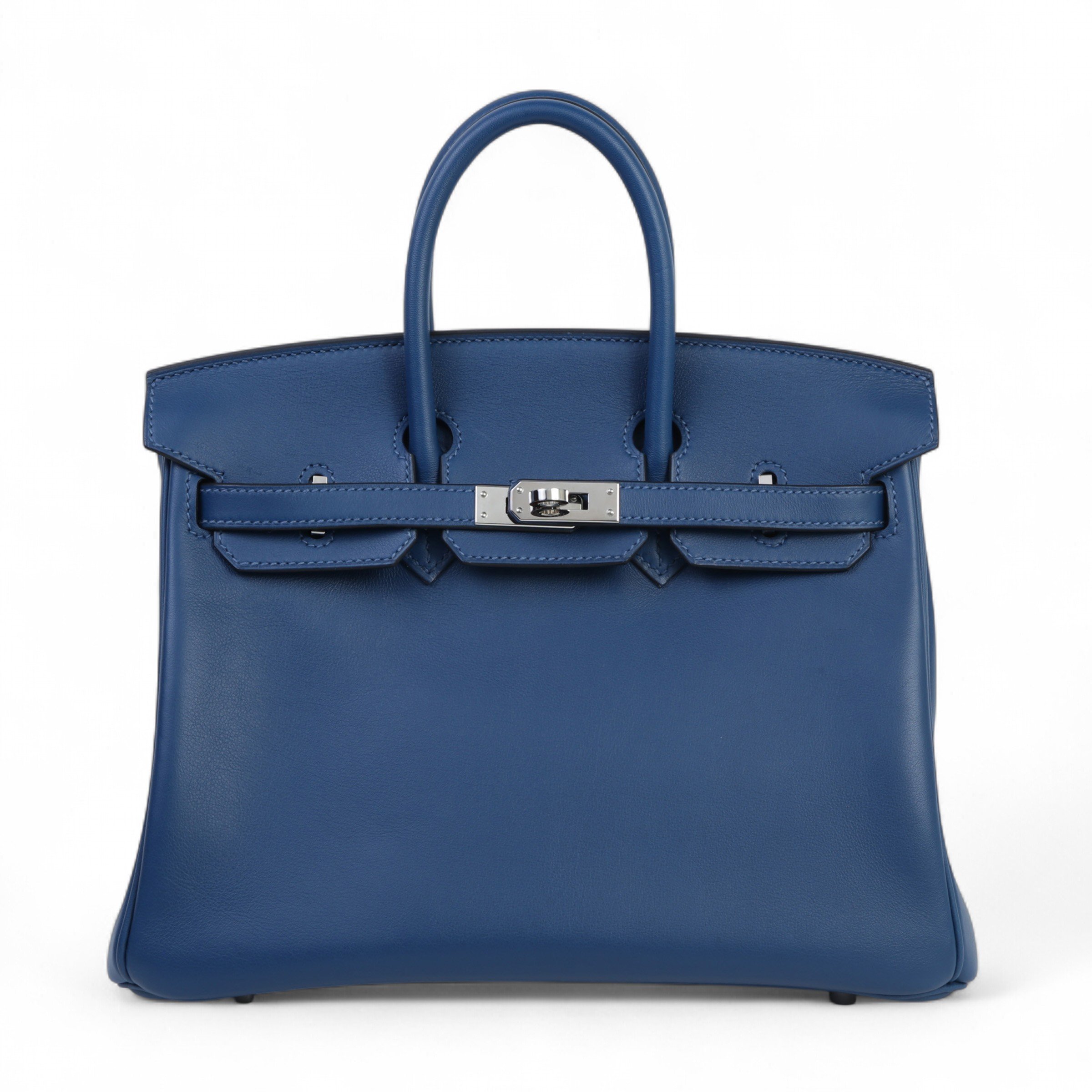 Hermes Very Good ( Rank A)  HERMÈS  Birkin 25 Deep Blue (S4) Swift Palladium hardware Y (2020)