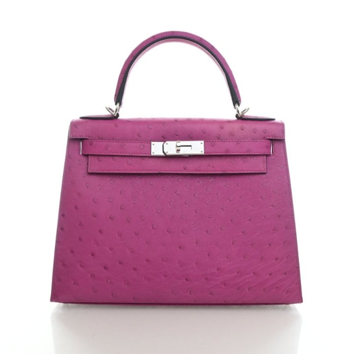 Hermes Rose Pourpre Ostrich Sellier Kelly 28