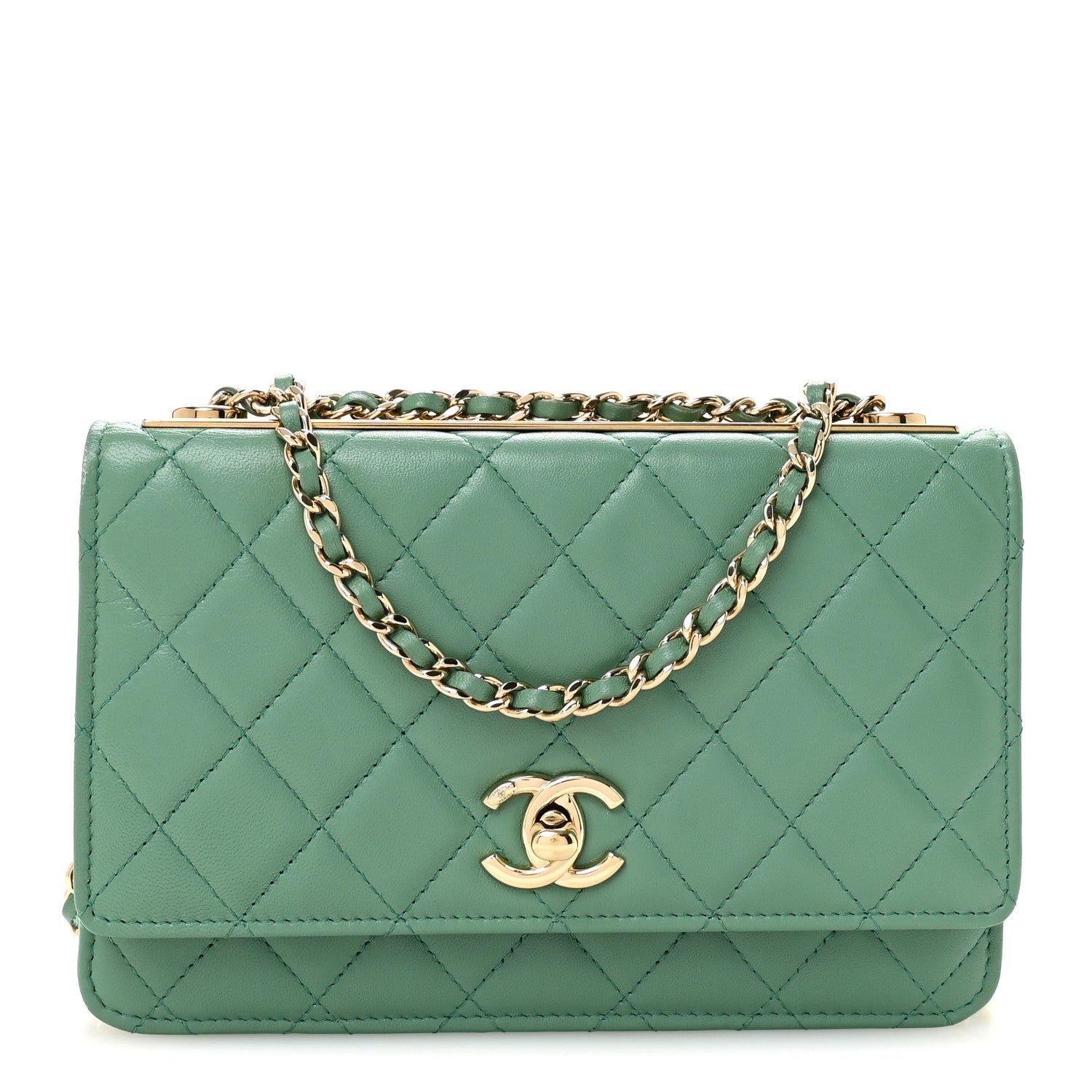 Chanel Lambskin Quilted Trendy CC Wallet On Chain WOC Green