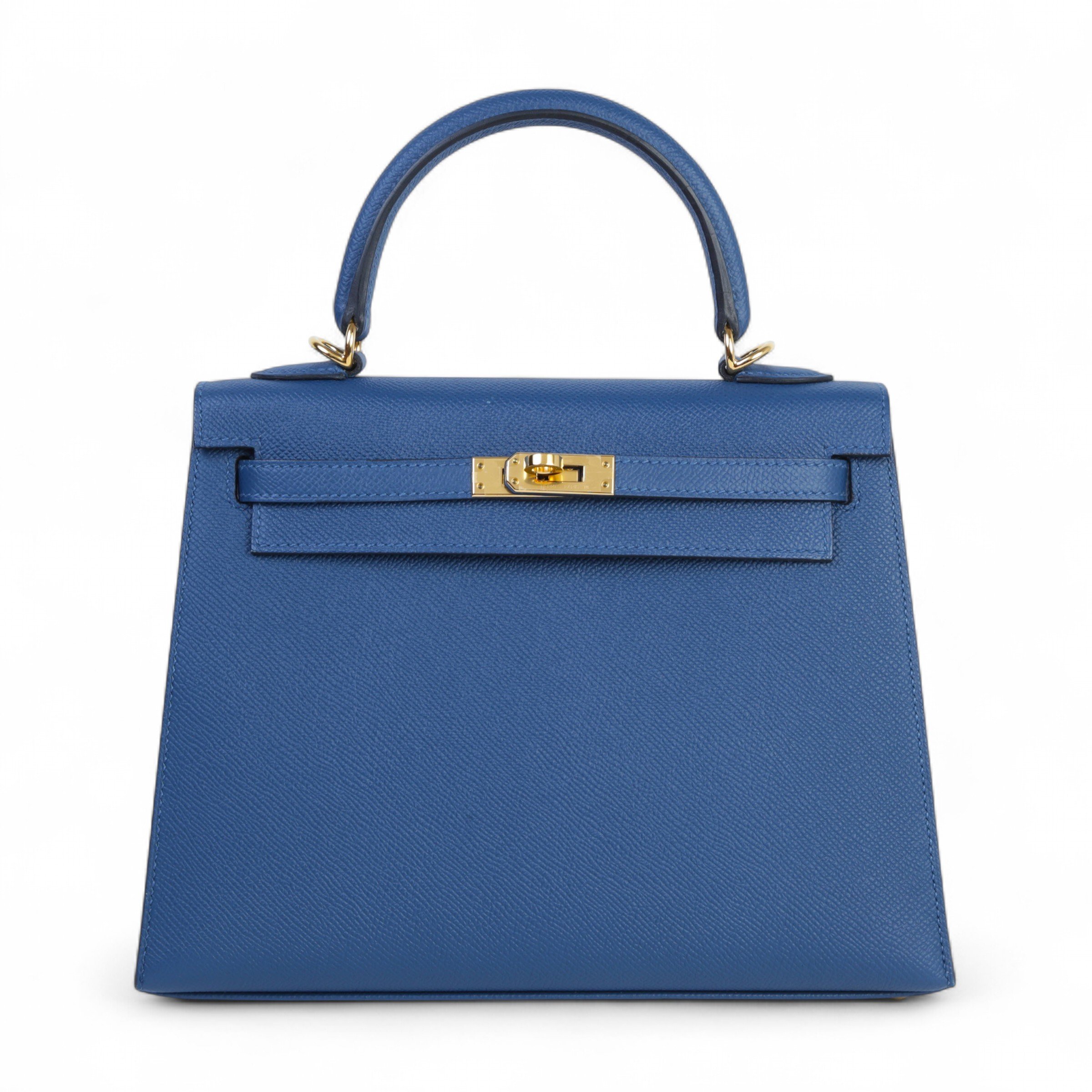 Hermes Very Good ( Rank A) HERMÈS Kelly 25 Sellier Deep Blue (S4) Epsom Gold hardware D (2019)