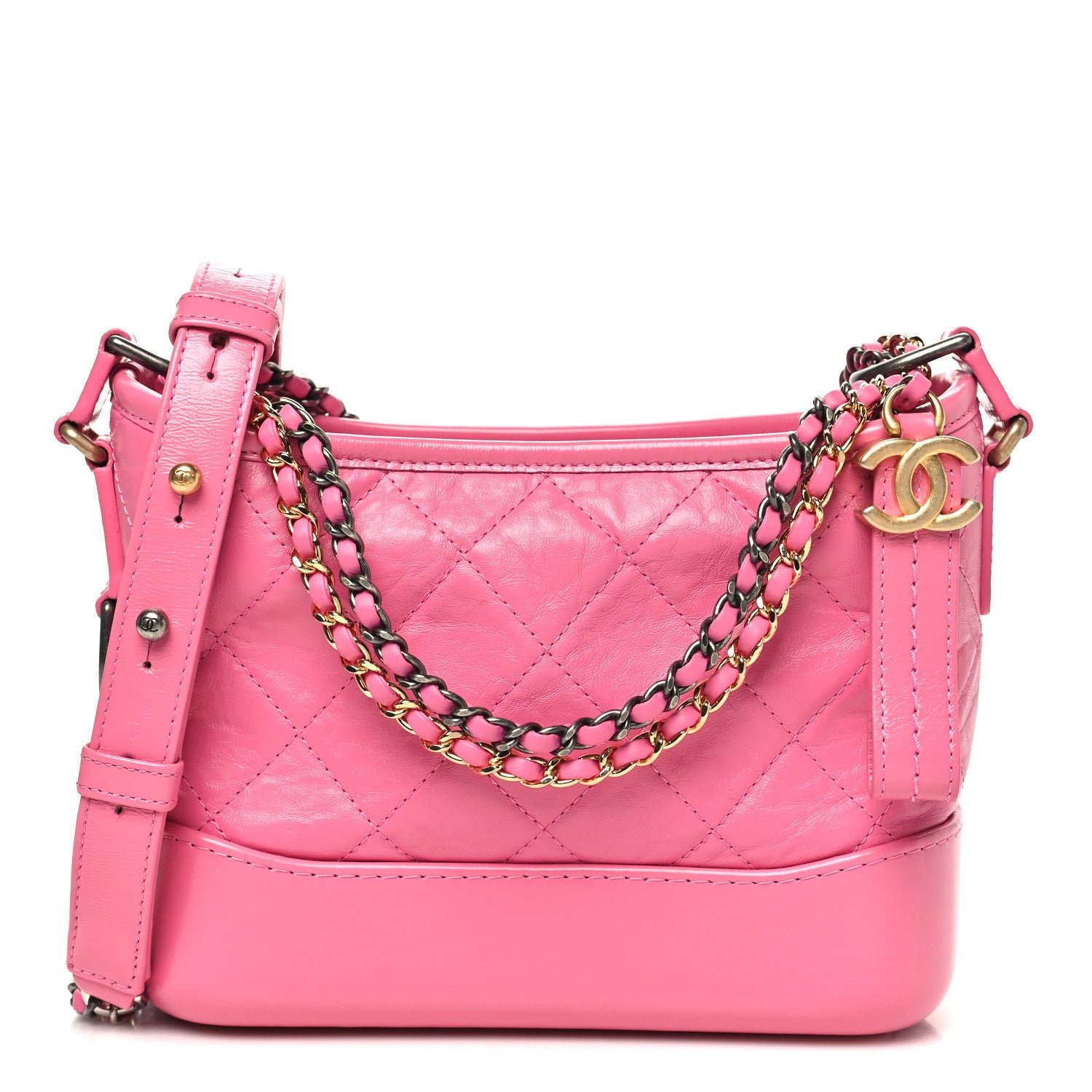Chanel Aged Calfskin Quilted Small Gabrielle Hobo Pink