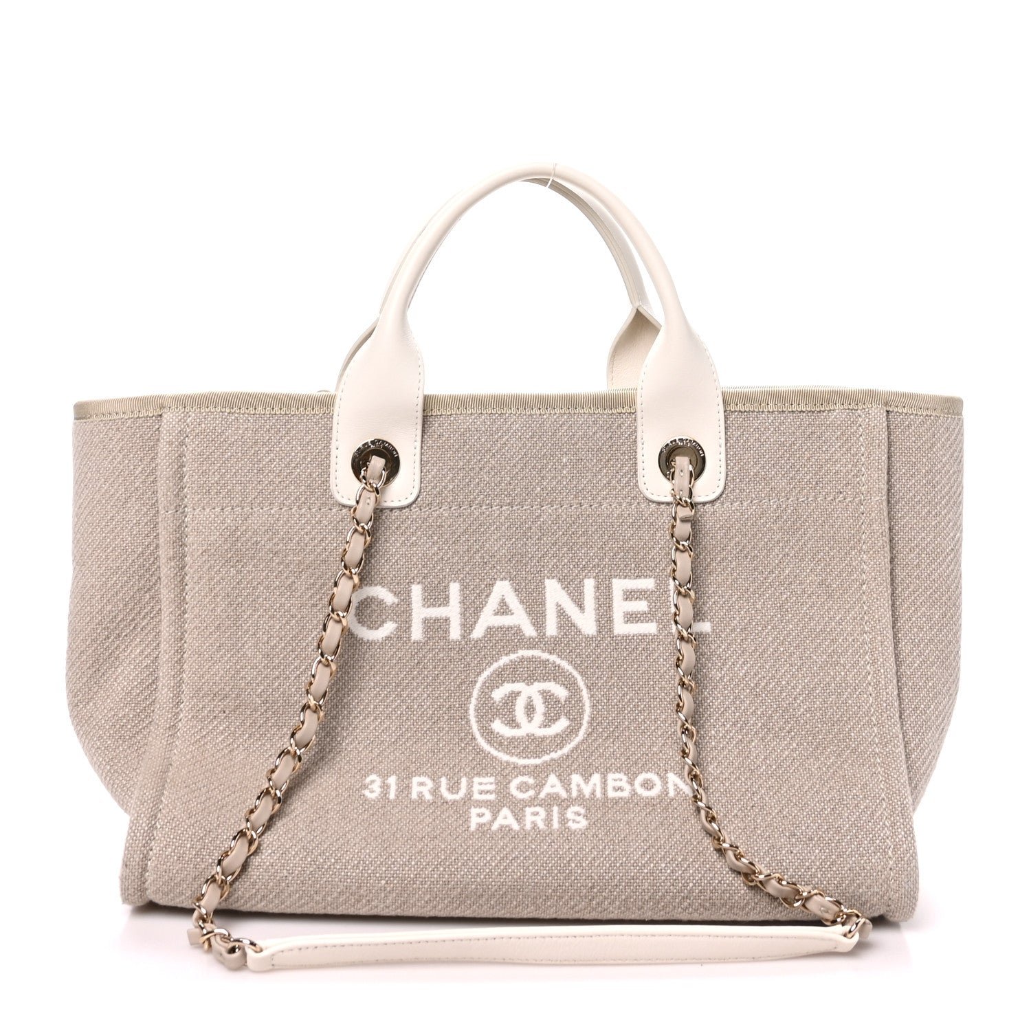 Mixed Fibers Calfskin Small Deauville Tote Beige White