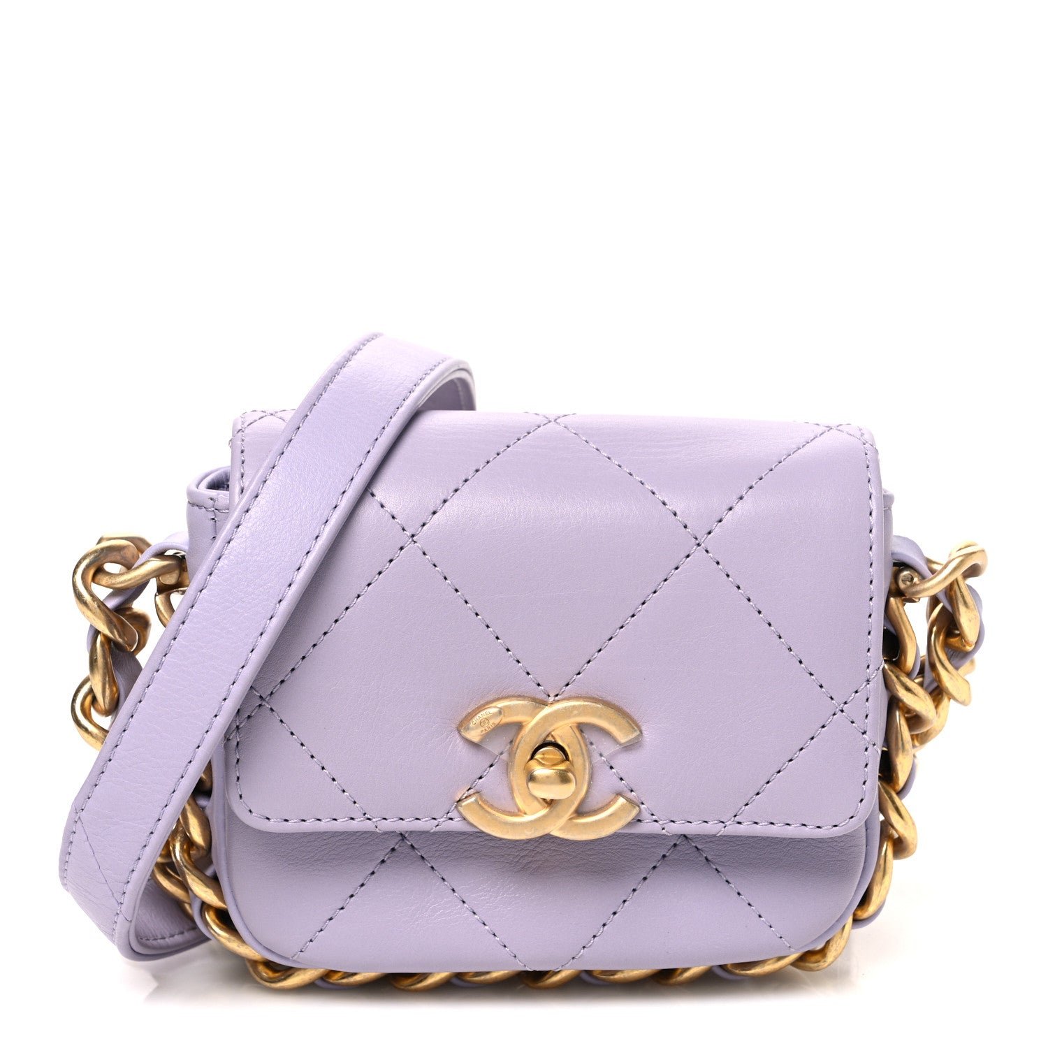 Chanel Calfskin Quilted Mini Framing Chain Bag Light Purple