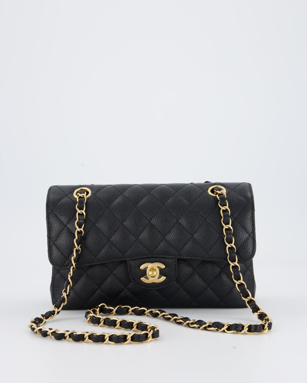 Chanel Black Small Classic Double Flap Bag in Caviar Leather with Gold Hardware