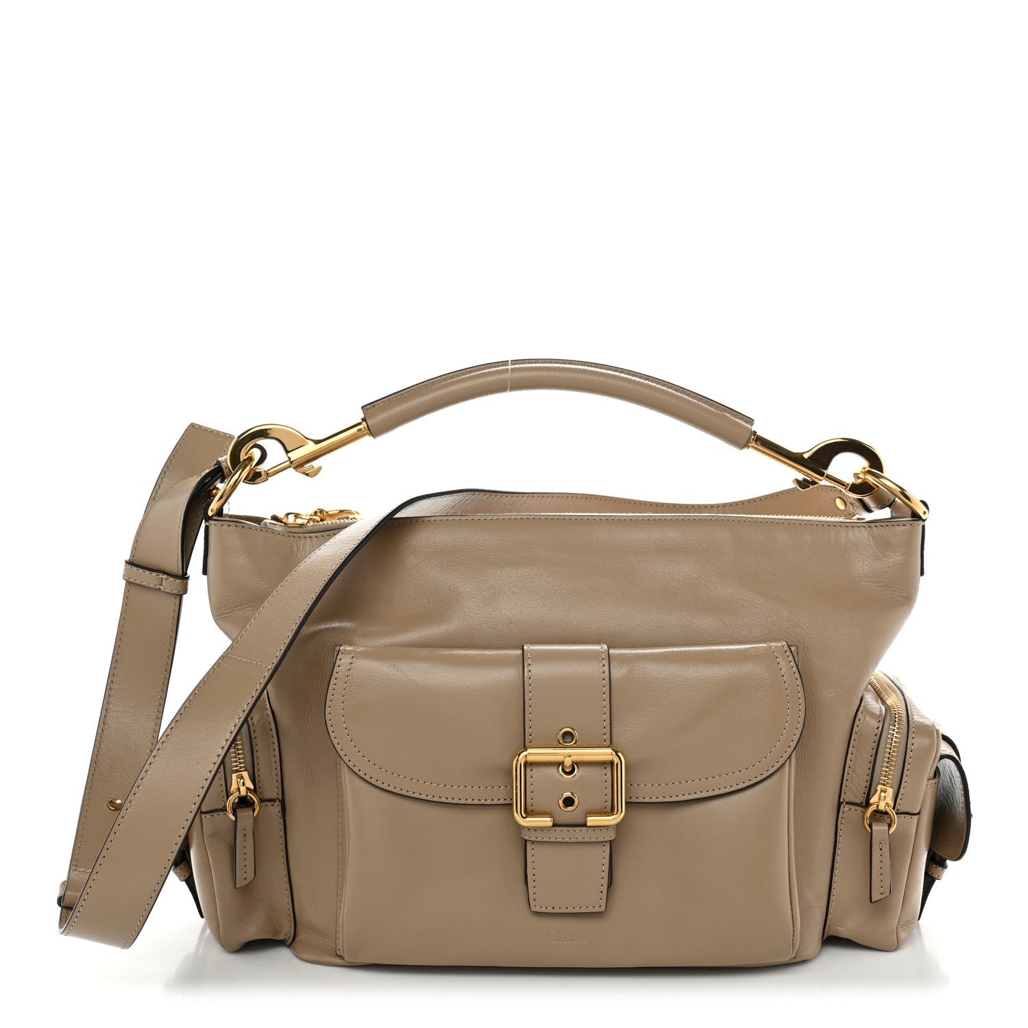 Chloe Shiny Calfskin Large Double Carry Camera Bag Motty Grey
