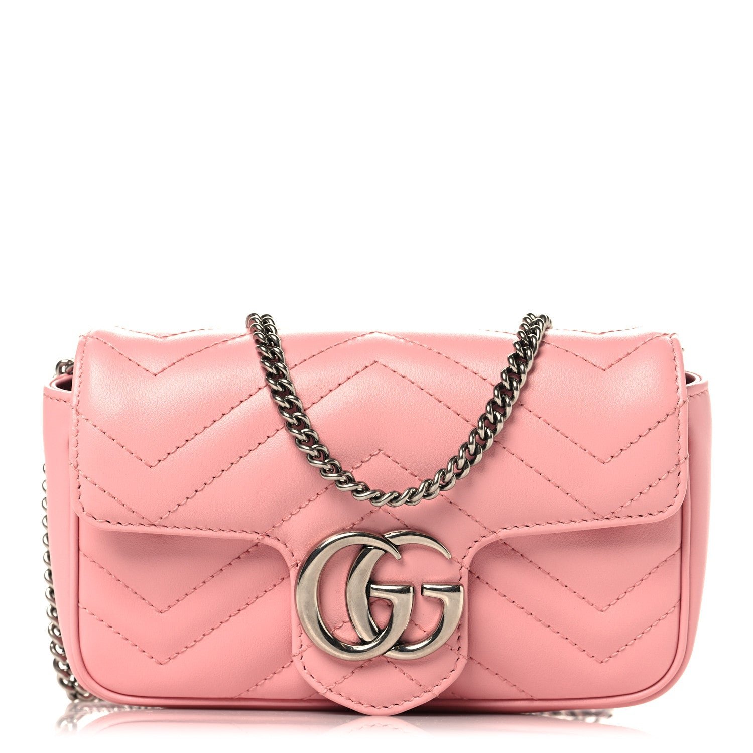 Gucci Calfskin Matelasse Super Mini GG Marmont Shoulder Bag Wild Rose