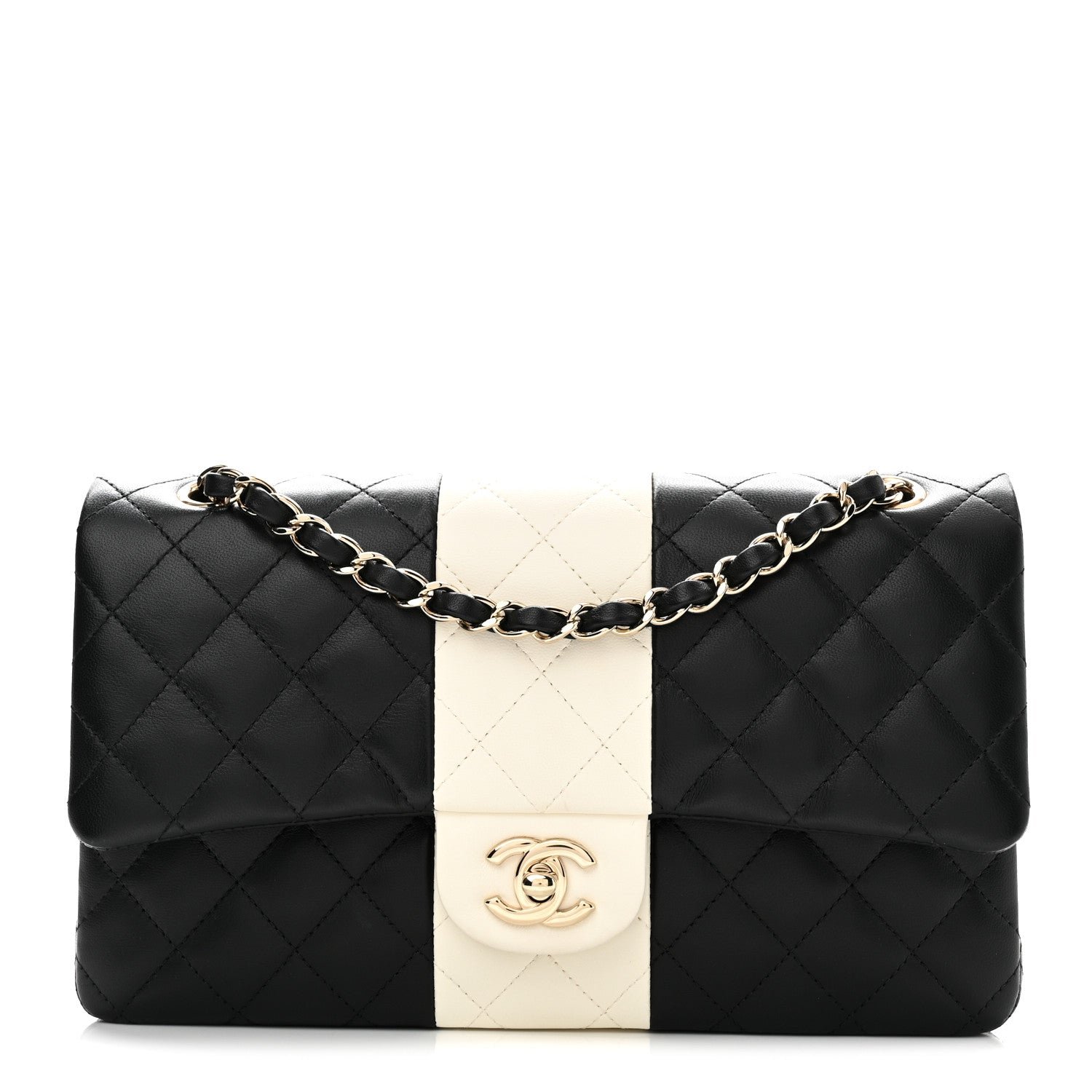 Chanel Lambskin Quilted Medium Double Flap Black White