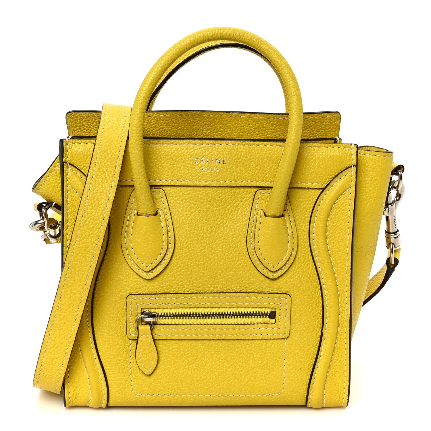 Celine Drummed Calfskin Nano Luggage Citron