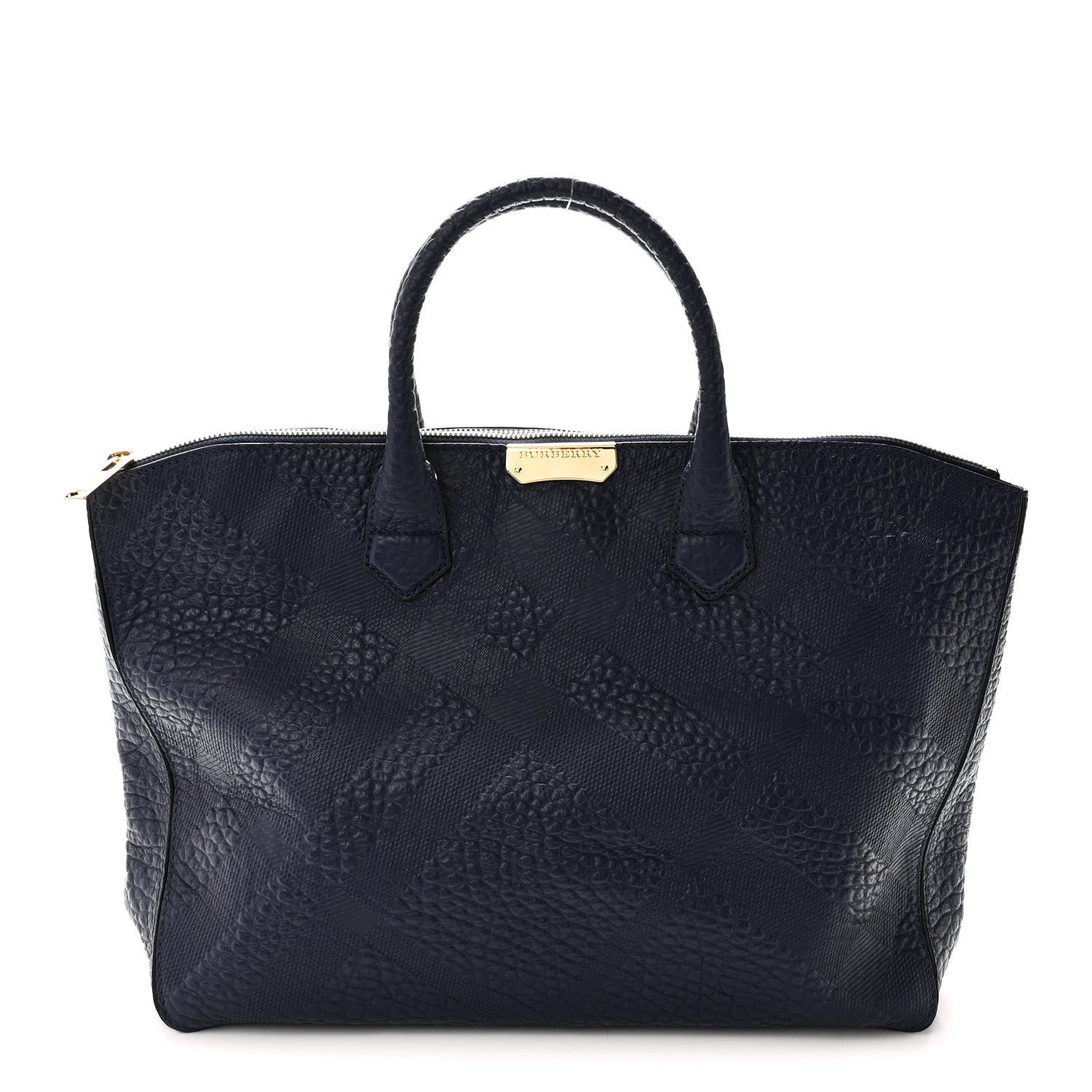 Burberry Heritage Grain Check Embossed Medium Dewsbury Tote Blue Carbon