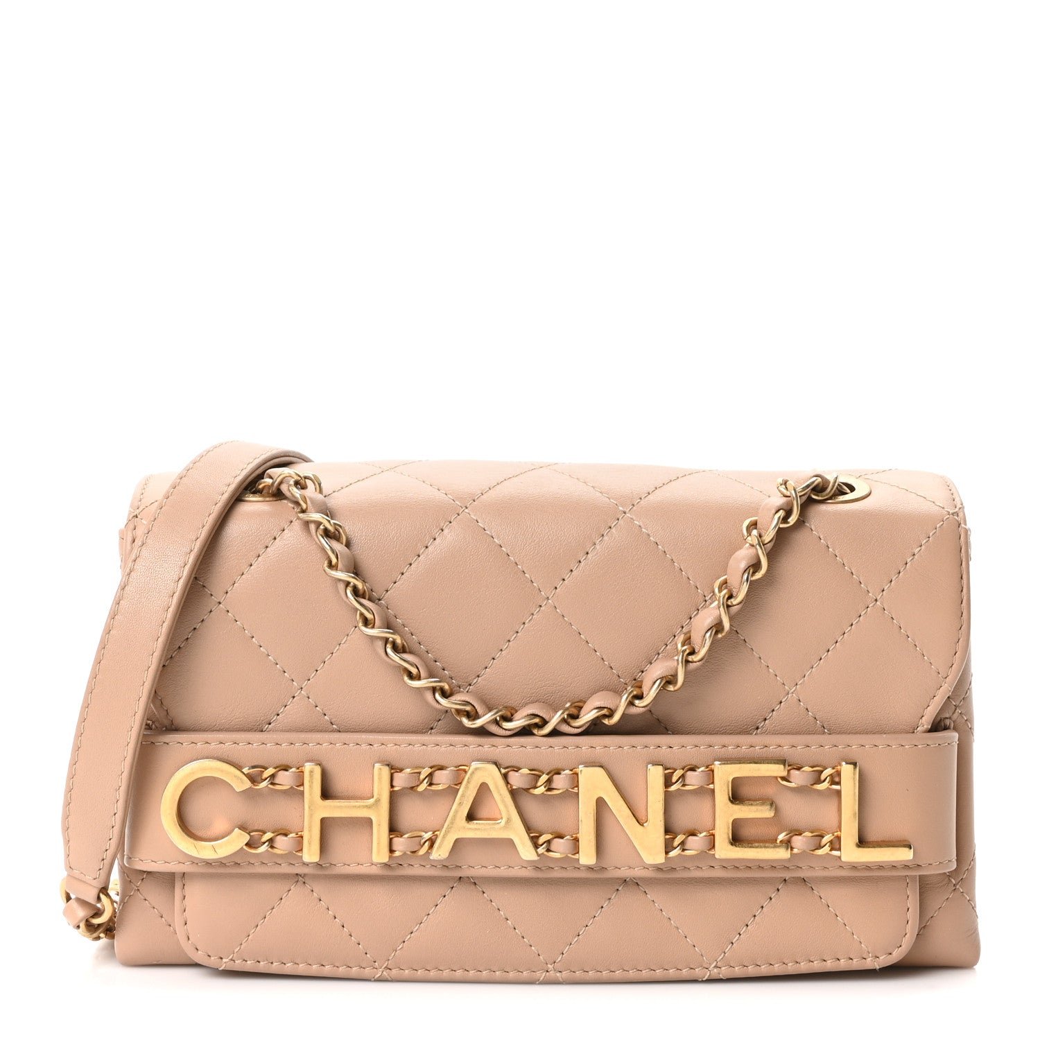 Chanel Calfskin Quilted Small Enchained Flap Beige