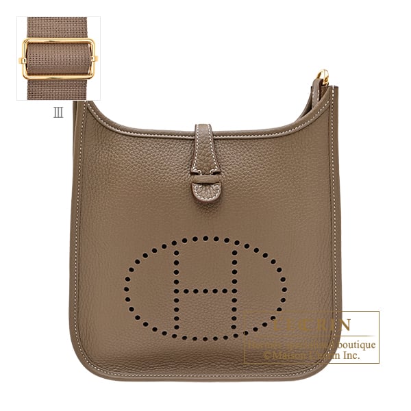 Hermes Evelyne 3 bag 23 Etoupe grey Clemence leather Gold hardware