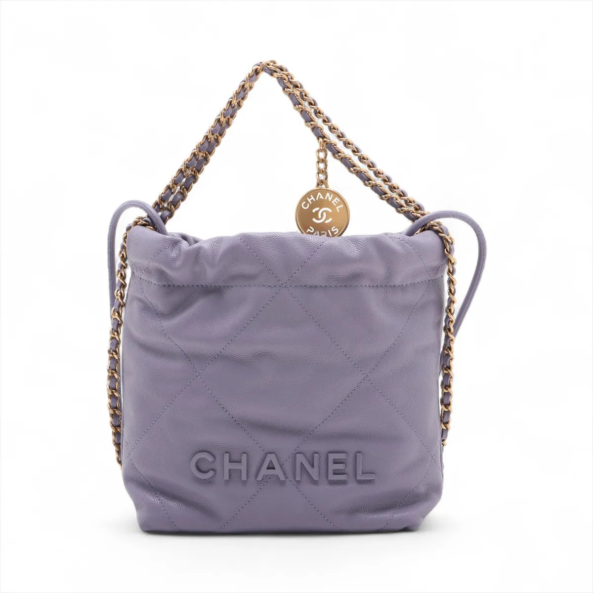 Chanel Chanel 22 mini Caviar Skin Chain Shoulder Bag Purple Gold Metal Fittings
