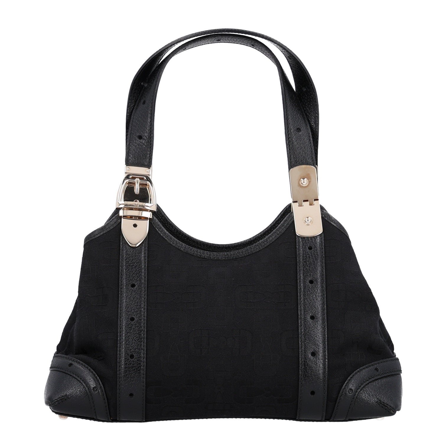 Gucci Canvas Horsebit Print Shoulder Bag Black