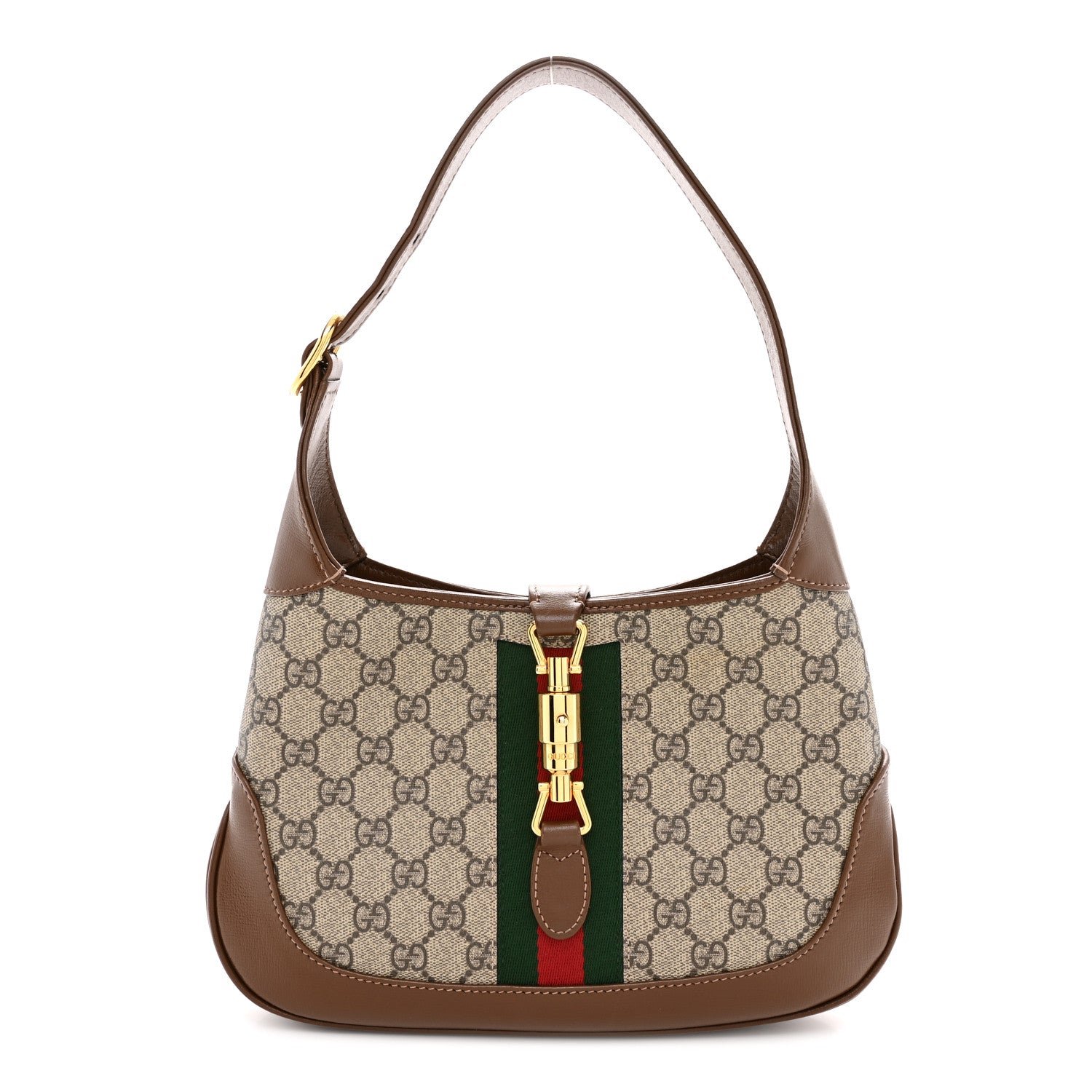 Gucci GG Supreme Monogram Azalea Calfskin Web Small Jackie 1961 Hobo Beige Ebony Brown Sugar