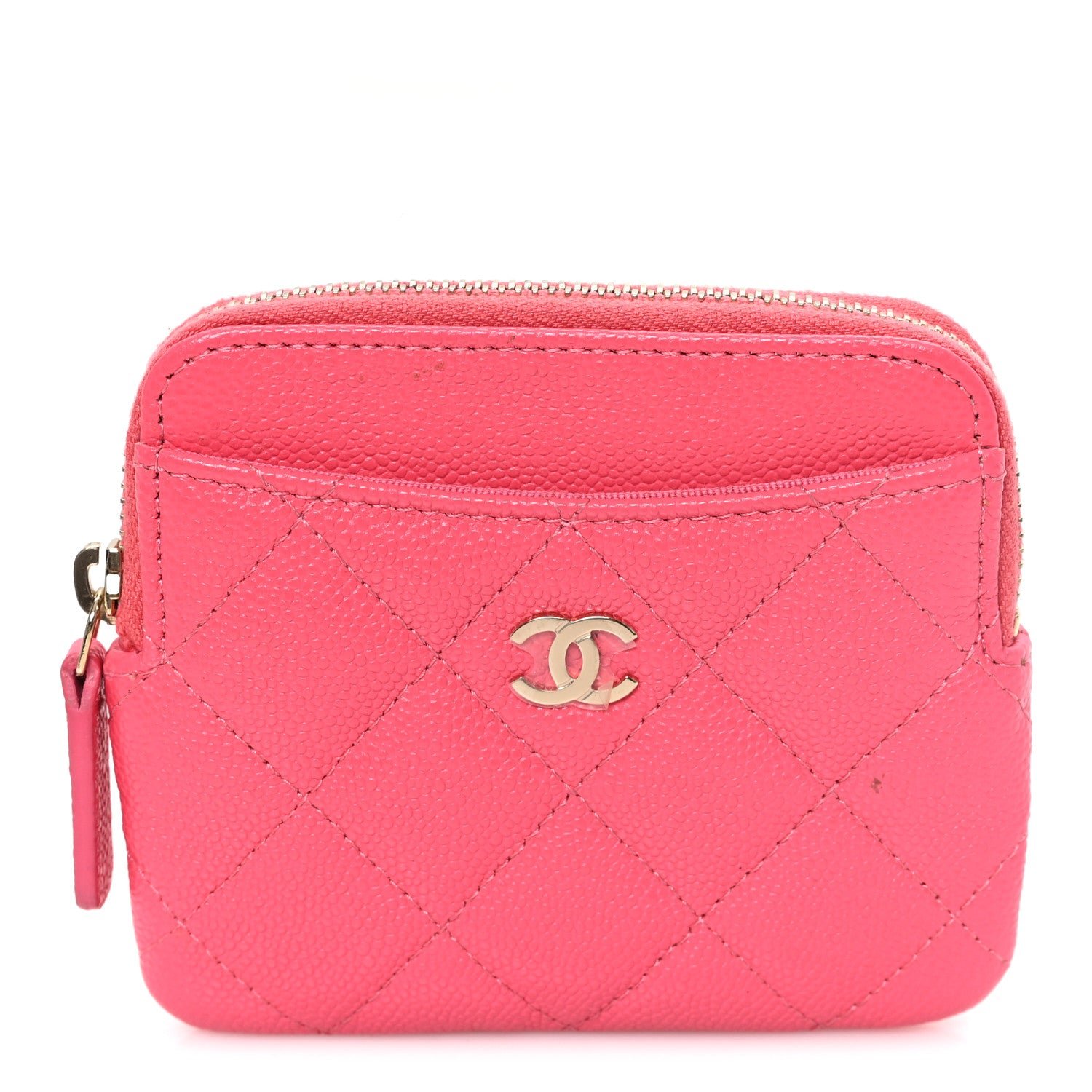 Chanel Caviar Quilted Zip Card Holder Wallet Pink