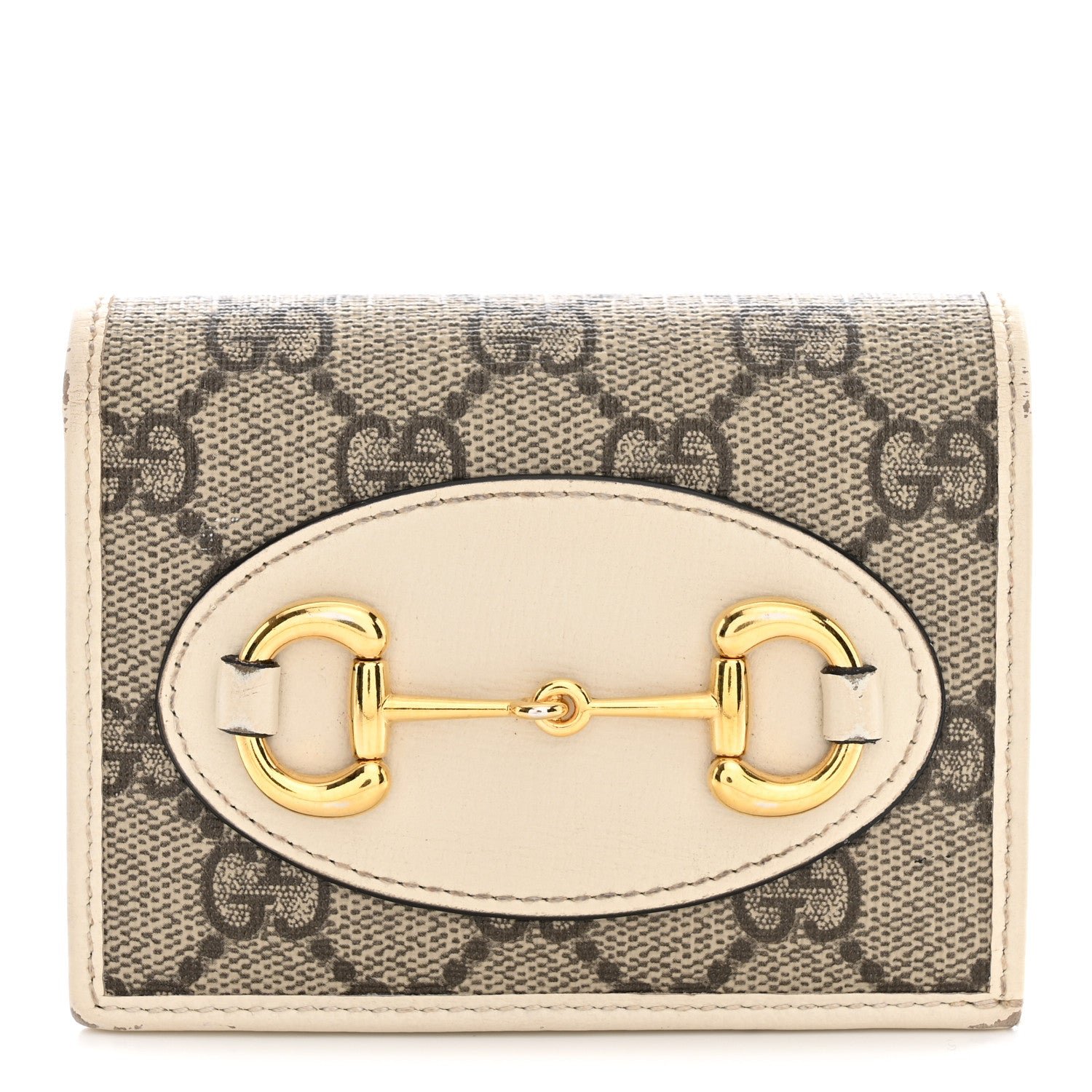 Gucci GG Supreme Monogram Azalea Calfskin Horsebit 1955 Card Case Wallet Beige Ebony Mystic White