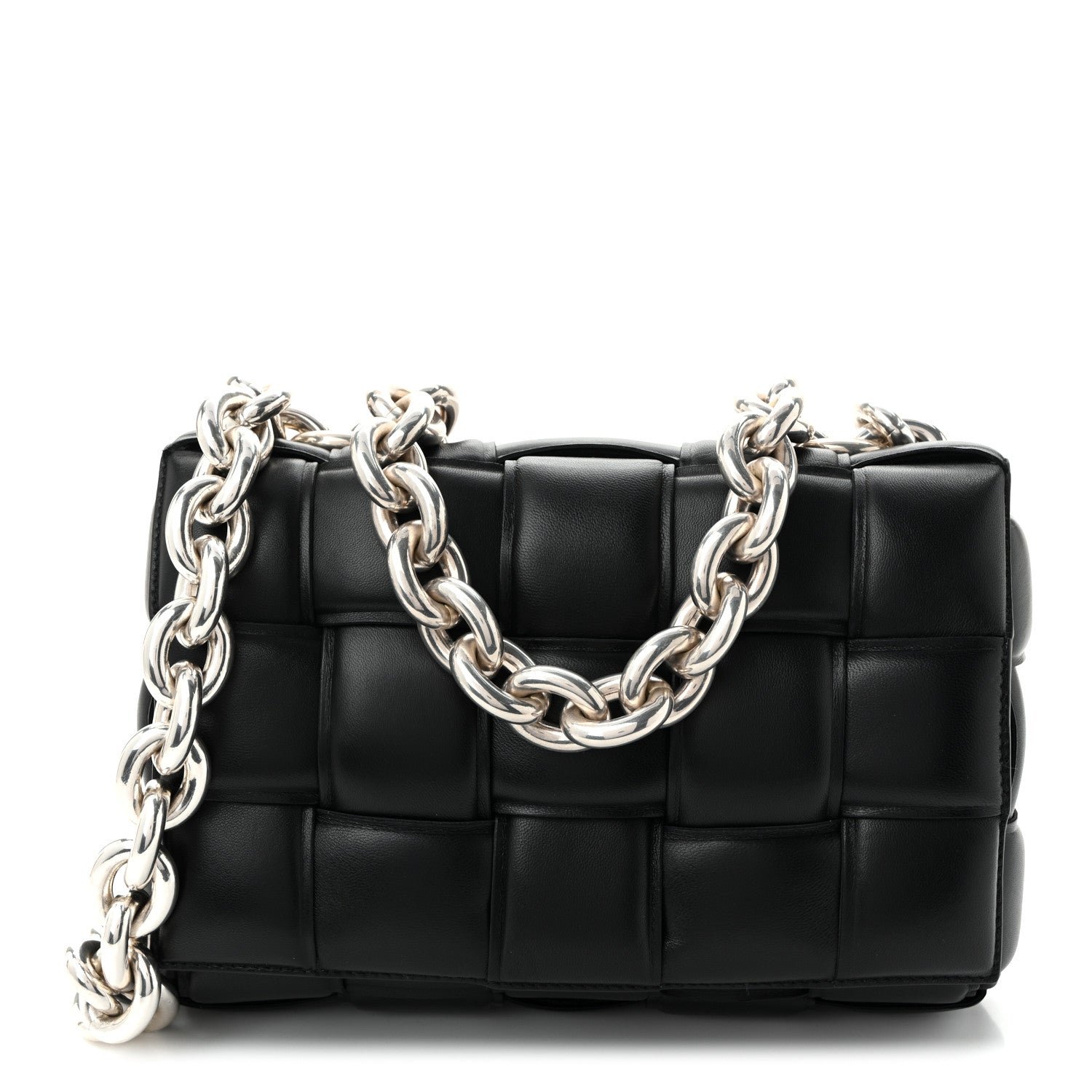 Bottega Veneta Lambskin Maxi Intreccio Padded Chain Cassette Crossbody Bag Black