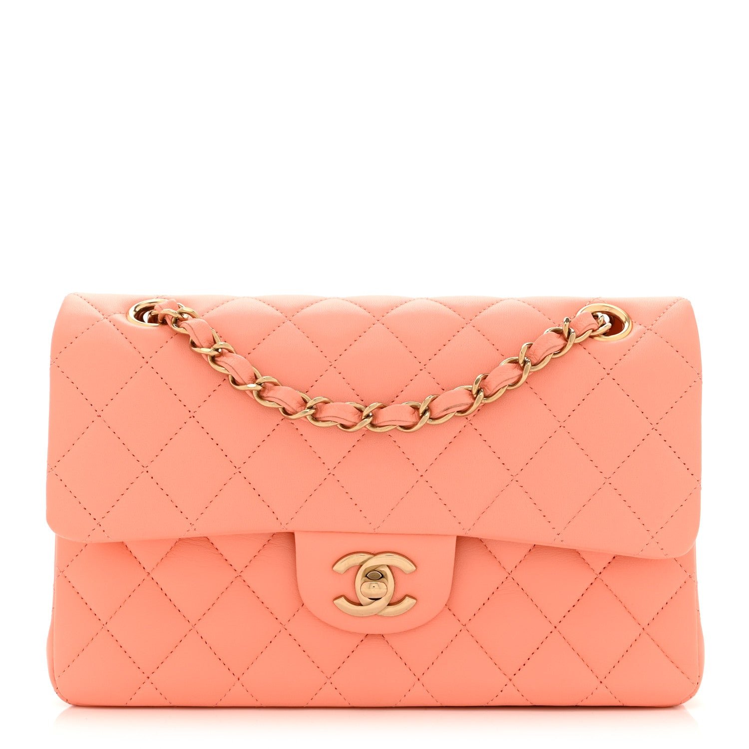 Chanel Lambskin Quilted Small Double Flap Light Orange
