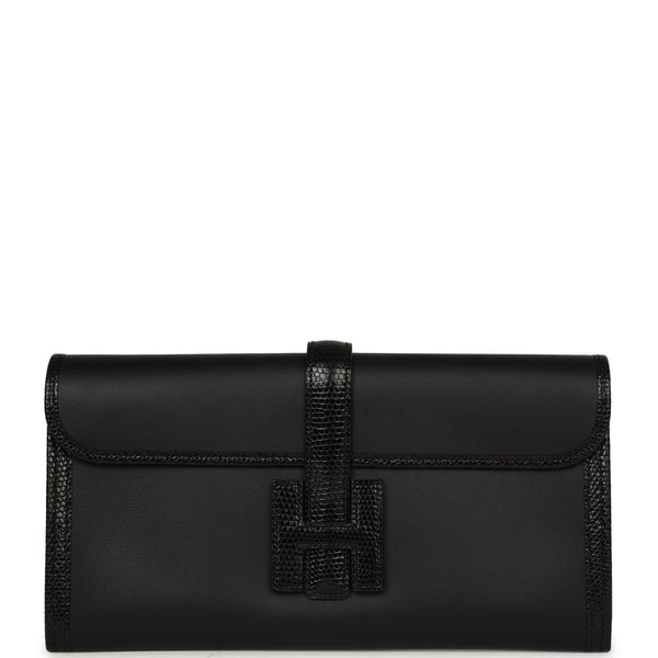 Pre-owned Hermes Jige Elan 29 Black Swift, Shiny Lizard Touch