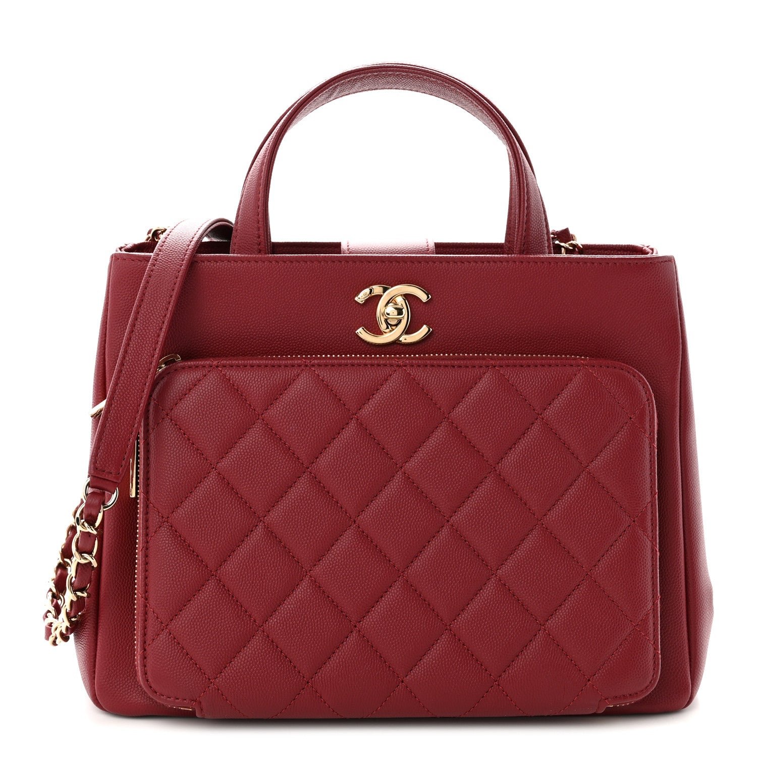 Chanel Caviar Quilted Small Business Affinity Shopping Bag Dark Red