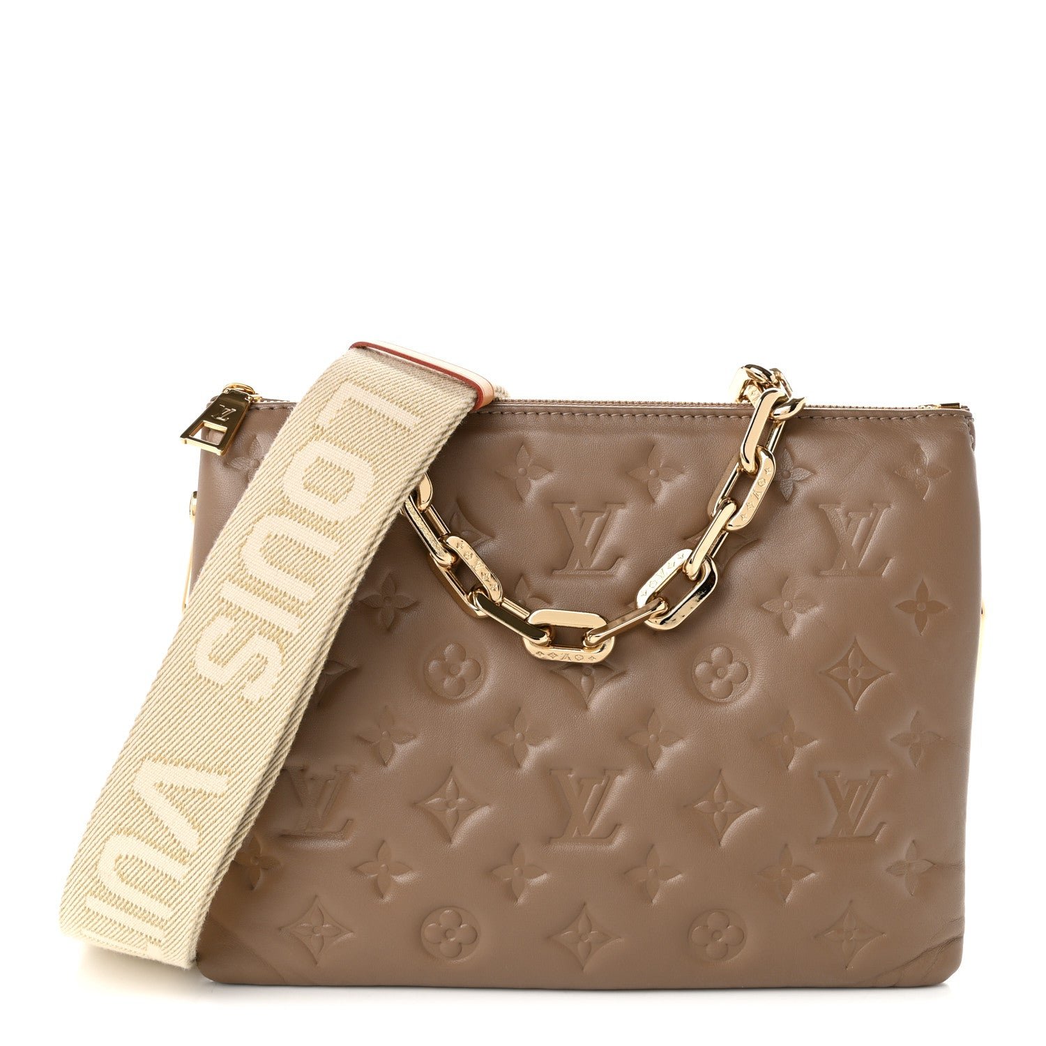 Louis Vuitton Lambskin Embossed Monogram Coussin PM Taupe
