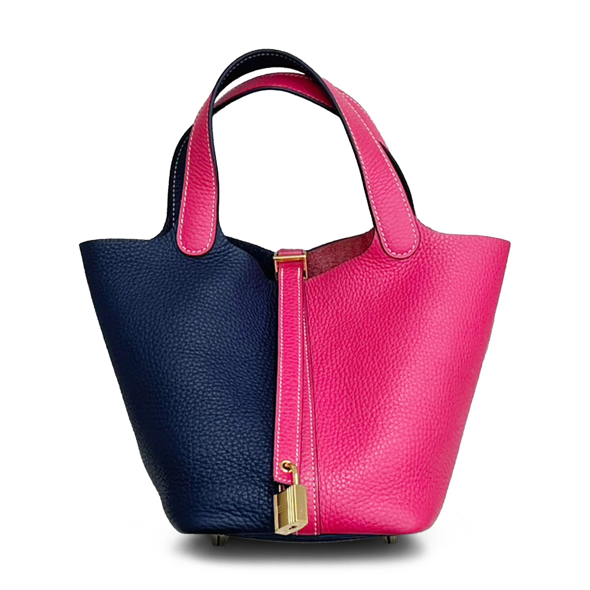 Hermes Very Good ( Rank A) HERMÈS Picotin Lock PM Casaque Bleu Nuit (2Z) Rose Extreme (I6) Clemence Gold hardware Y (2020)