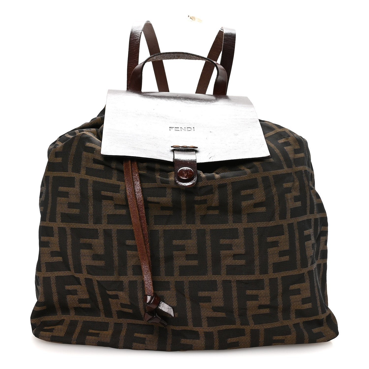 Fendi Zucca Drawstring Flap Backpack Tobacco