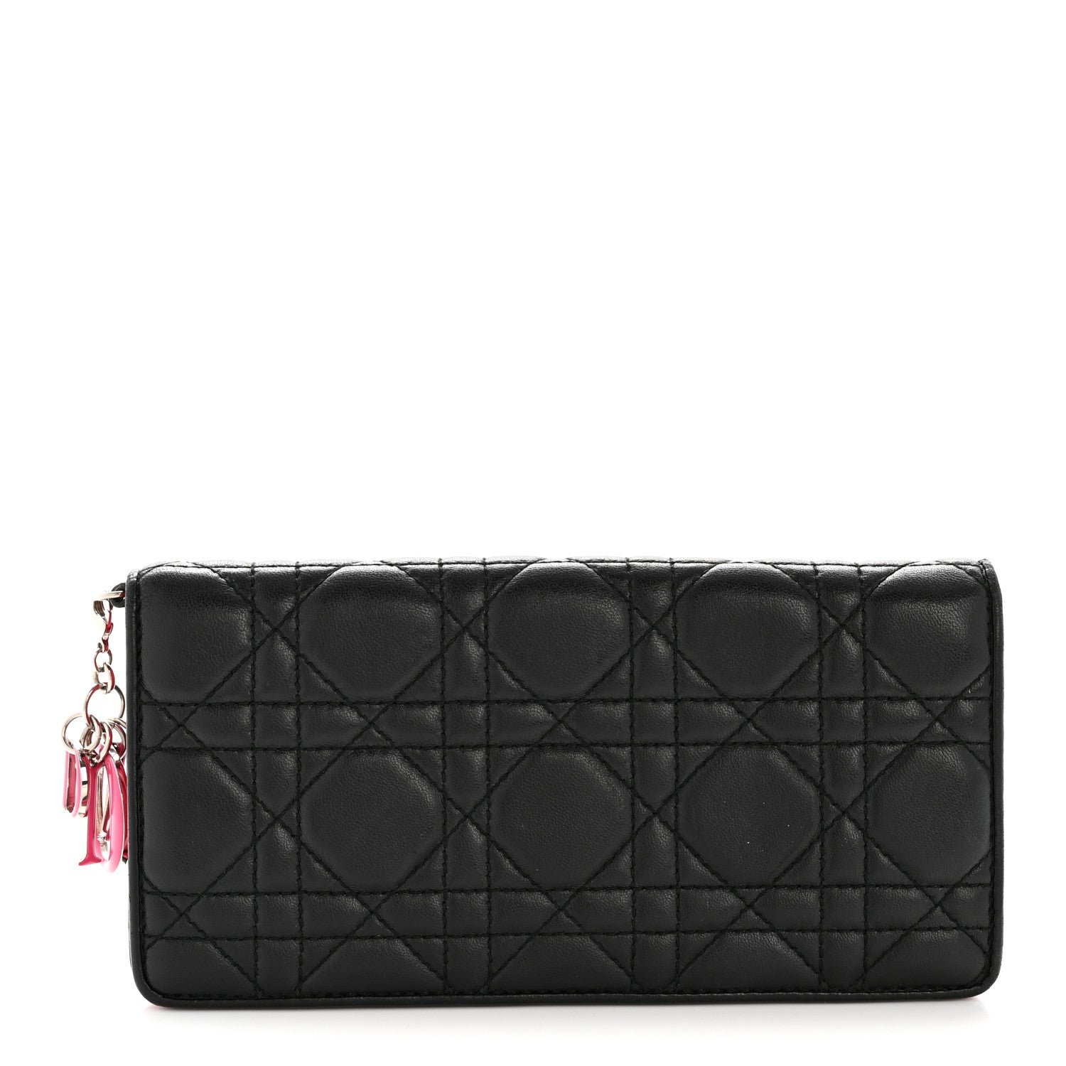 Christian Dior Lambskin Cannage Bi-Color Lady Dior Flap Card Holder Black Pink