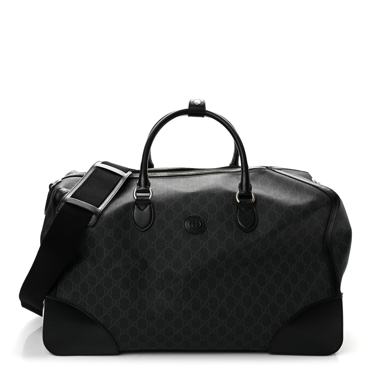 Gucci GG Supreme Monogram Azalea Calfskin Retro Interlocking G Large Duffle Bag Black Grey