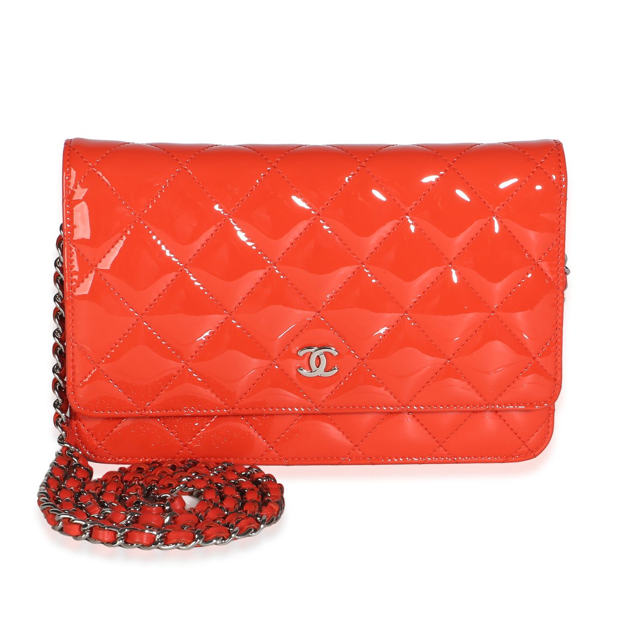 Red Quilted Patent Classic Wallet On Chain