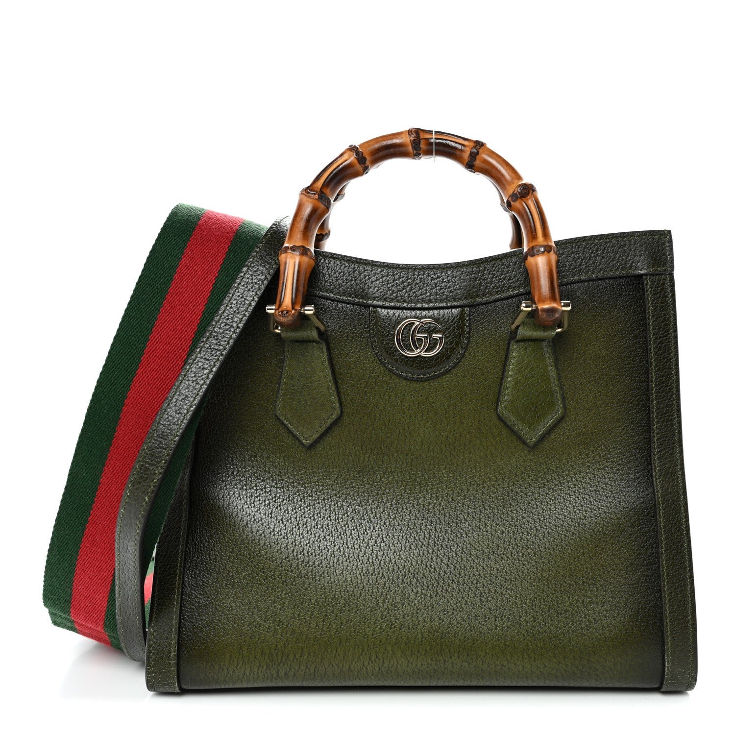 Gucci Textured Dollar Calfskin Web Small Diana Tote Bag Green Ombre
