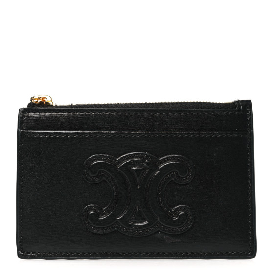 Celine Smooth Lambskin Zip Triomphe Card Holder Black