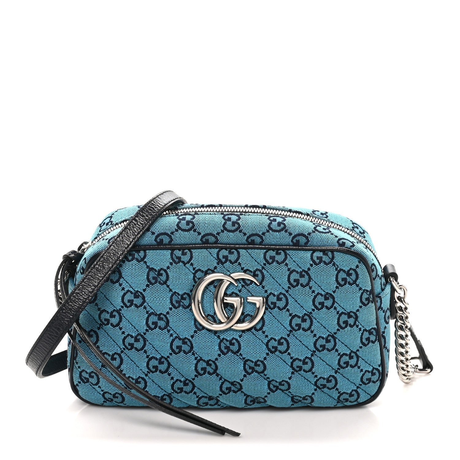 Gucci Monogram Multicolor Matelasse Diagonal Small GG Marmont Chain Shoulder Bag Light Blue Light Blue