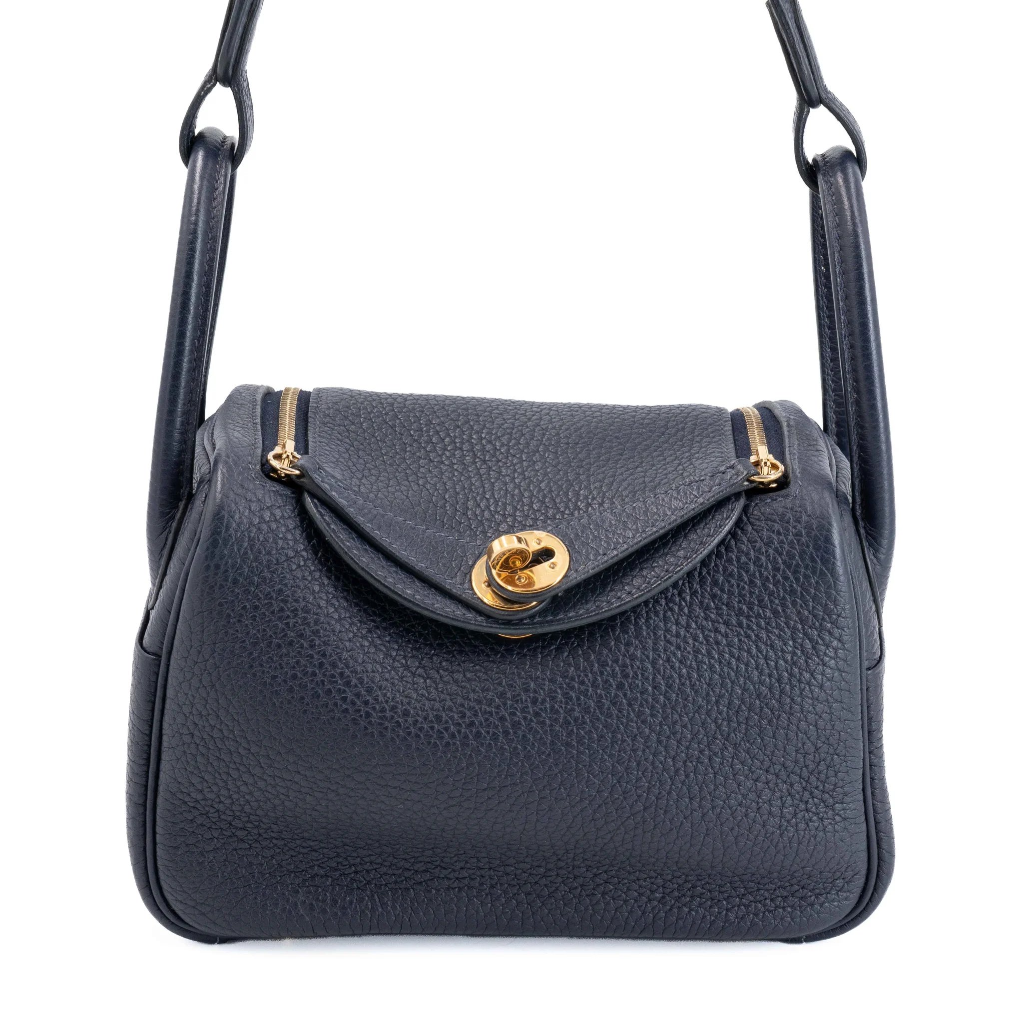 Very Good ( Rank A) HERMÈS Mini Lindy Bleu Nuit (2Z) Clemence Gold hardware U (2022)