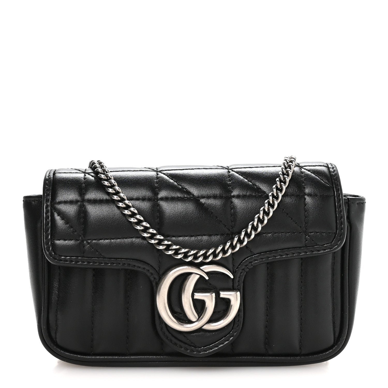 Gucci Calfskin Matelasse Aria Super Mini GG Marmont Shoulder Bag Black